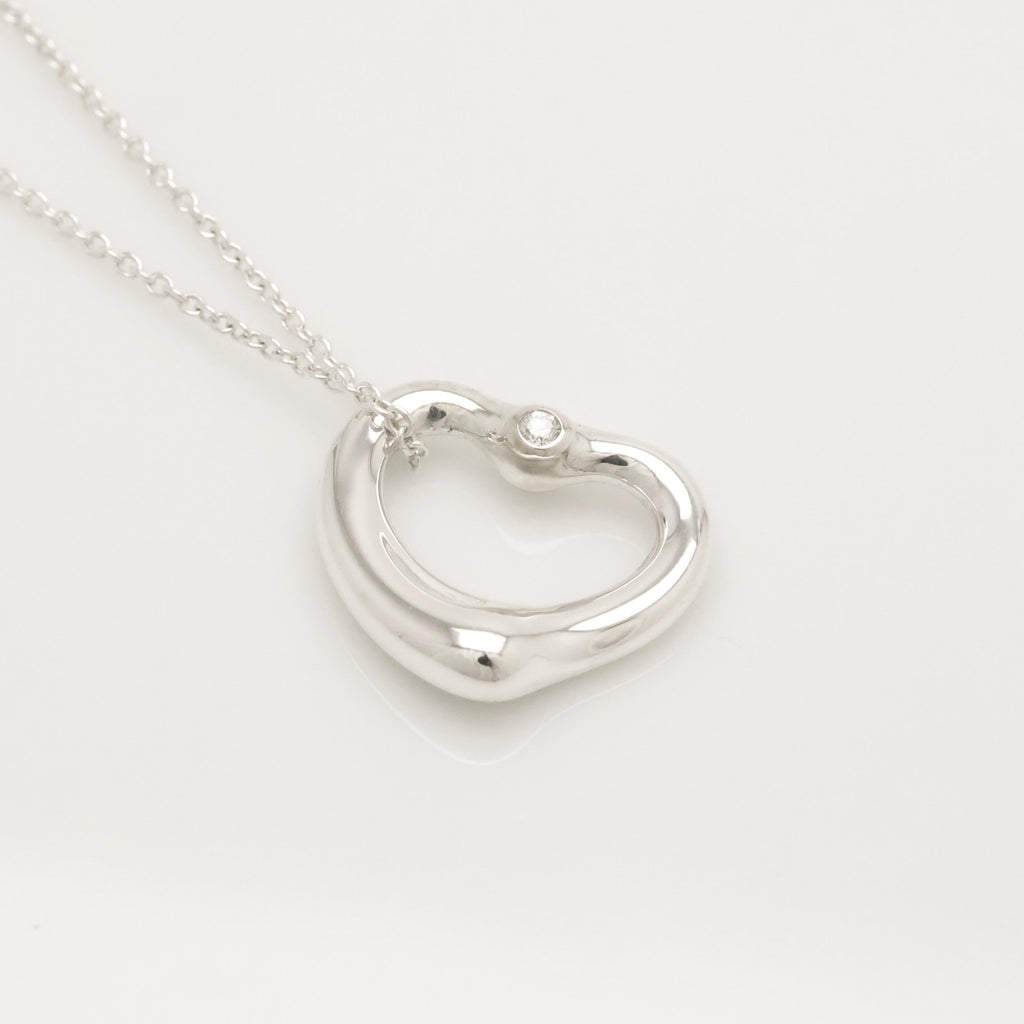 Tiffany & Co. 22mm Open Heart 1P Diamond Pendant Necklace Sterling Silver 925