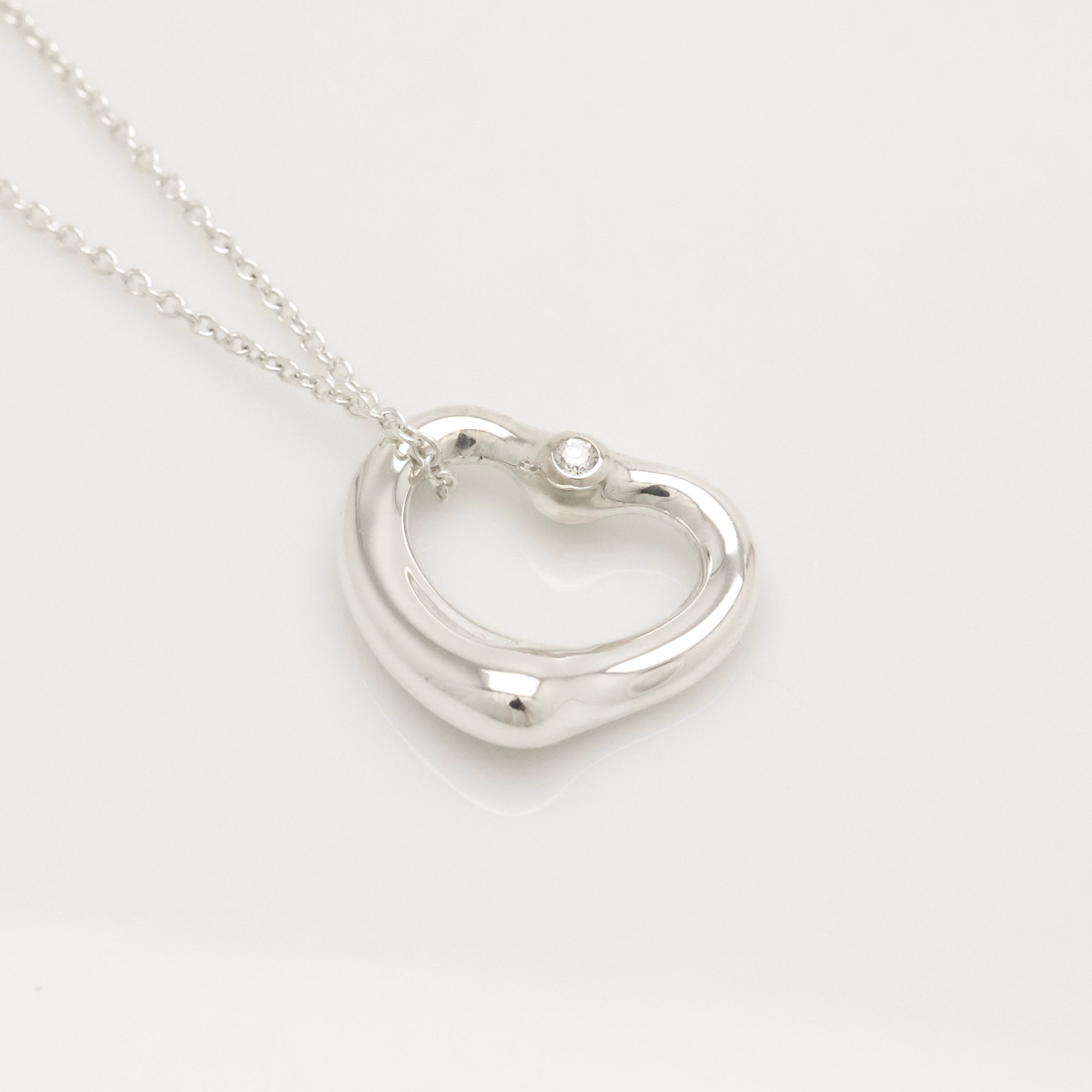 Tiffany & Co. 22mm Open Heart 1P Diamond Pendant Necklace Sterling Silver 925