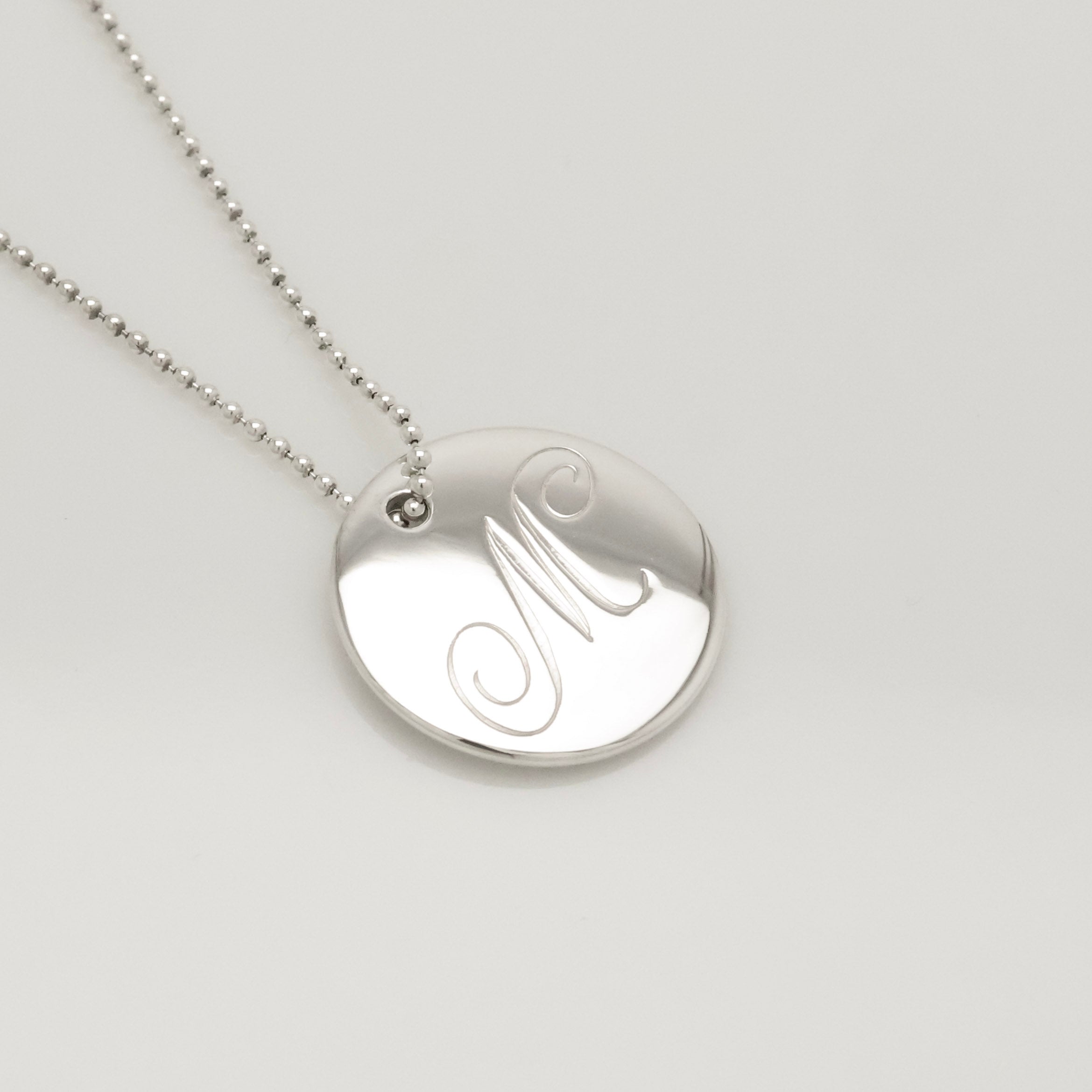  Tiffany & Co. Letter M Notes Initial Disc Necklace Sterling Silver 925