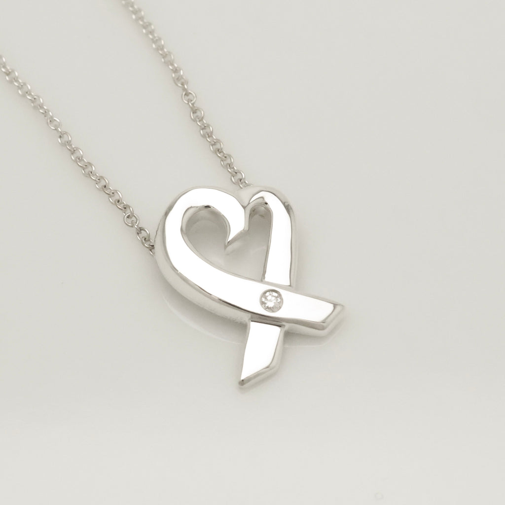 Tiffany & Co. Loving Heart Diamond Pendant Necklace Sterling Silver 925