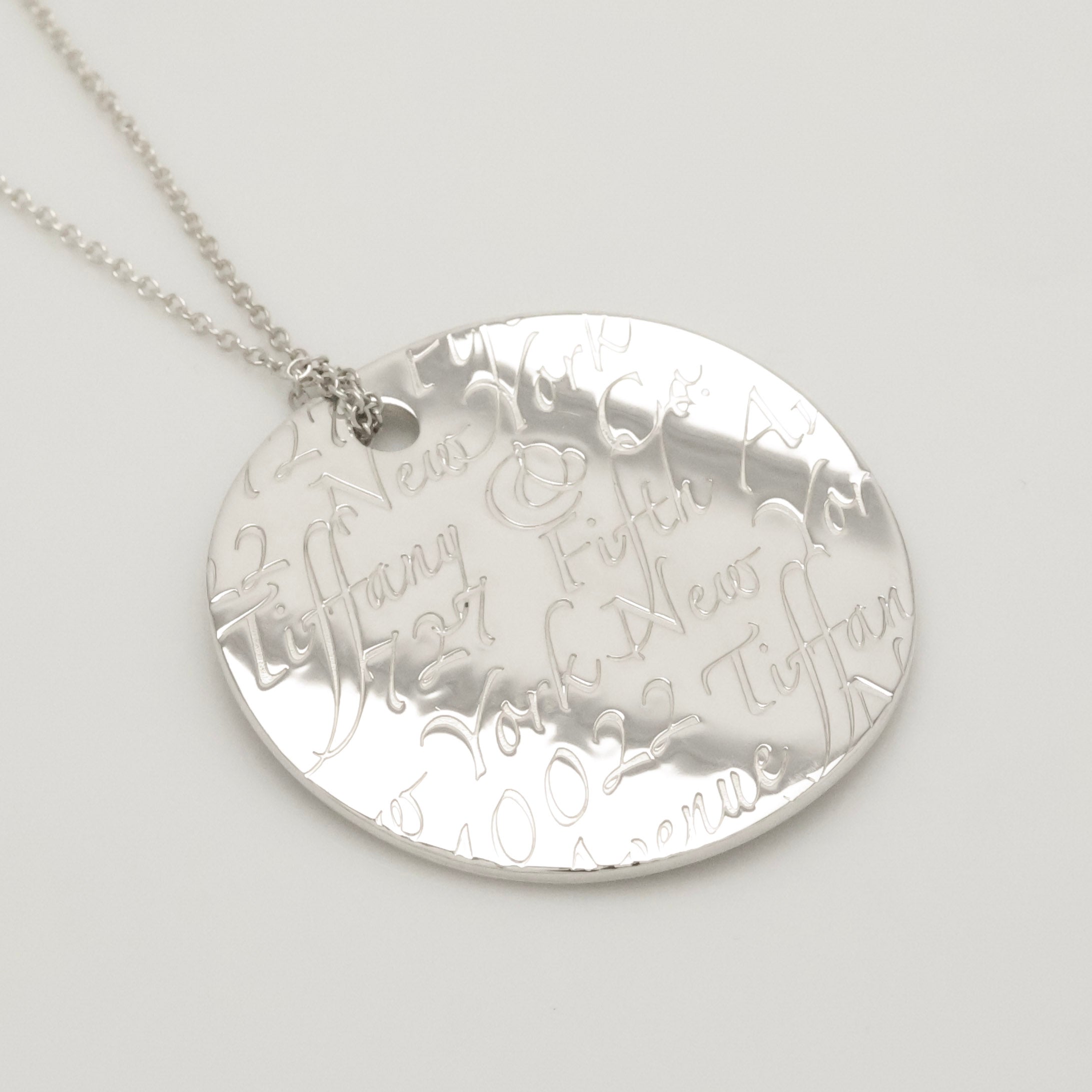 Tiffany & Co. Notes New York Large Wavy Round Circle Necklace Sterling Silver 925