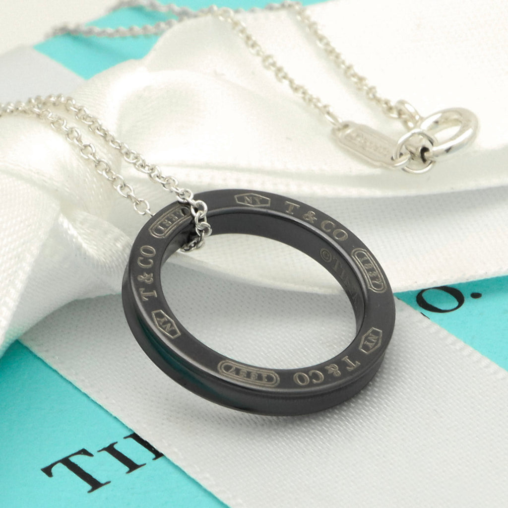 Tiffany & Co. 1837 Circle Necklace 16" Black Titanium Sterling Silver 925