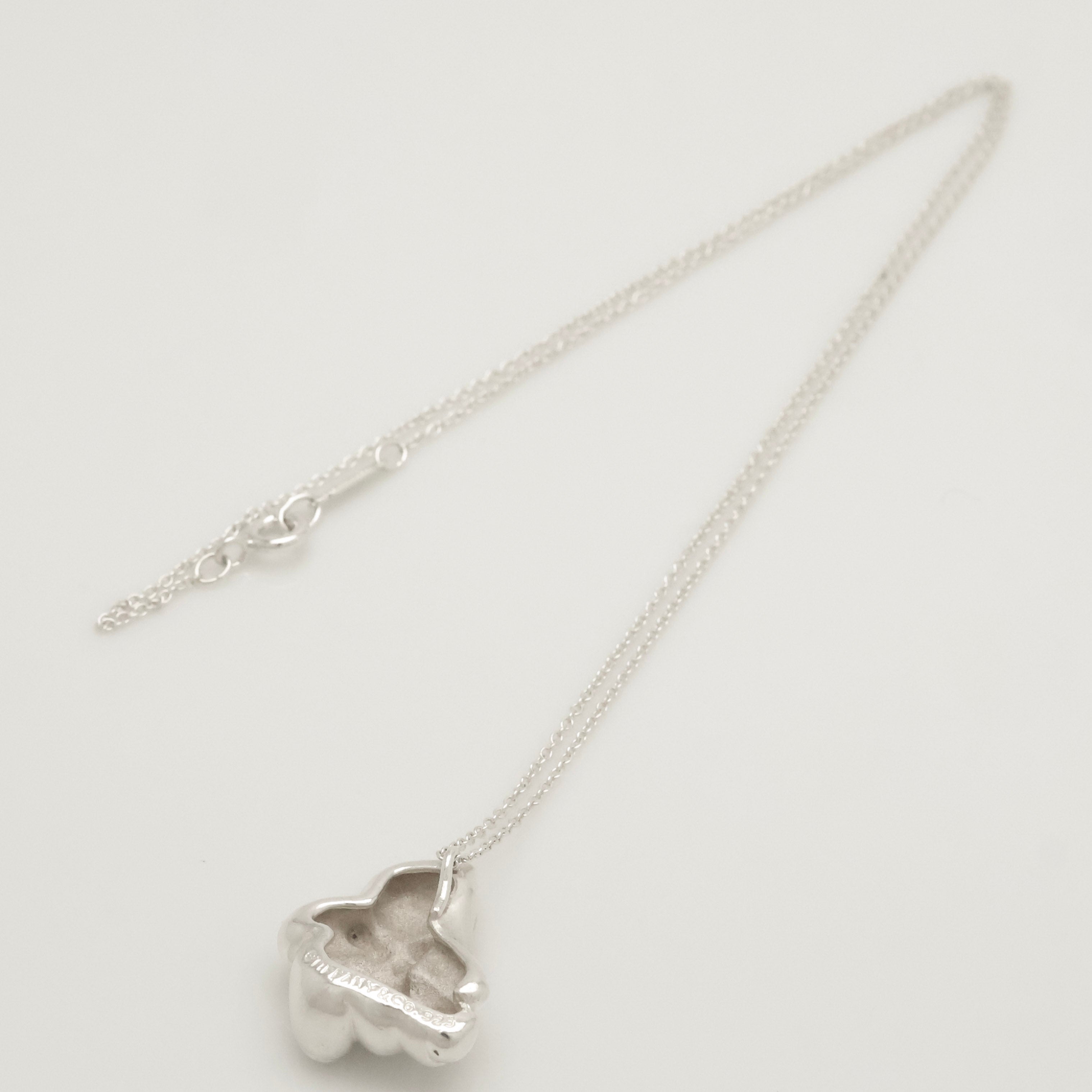 Tiffany & Co. Teddy Bear Ribbon Bow Necklace Sterling Silver 925