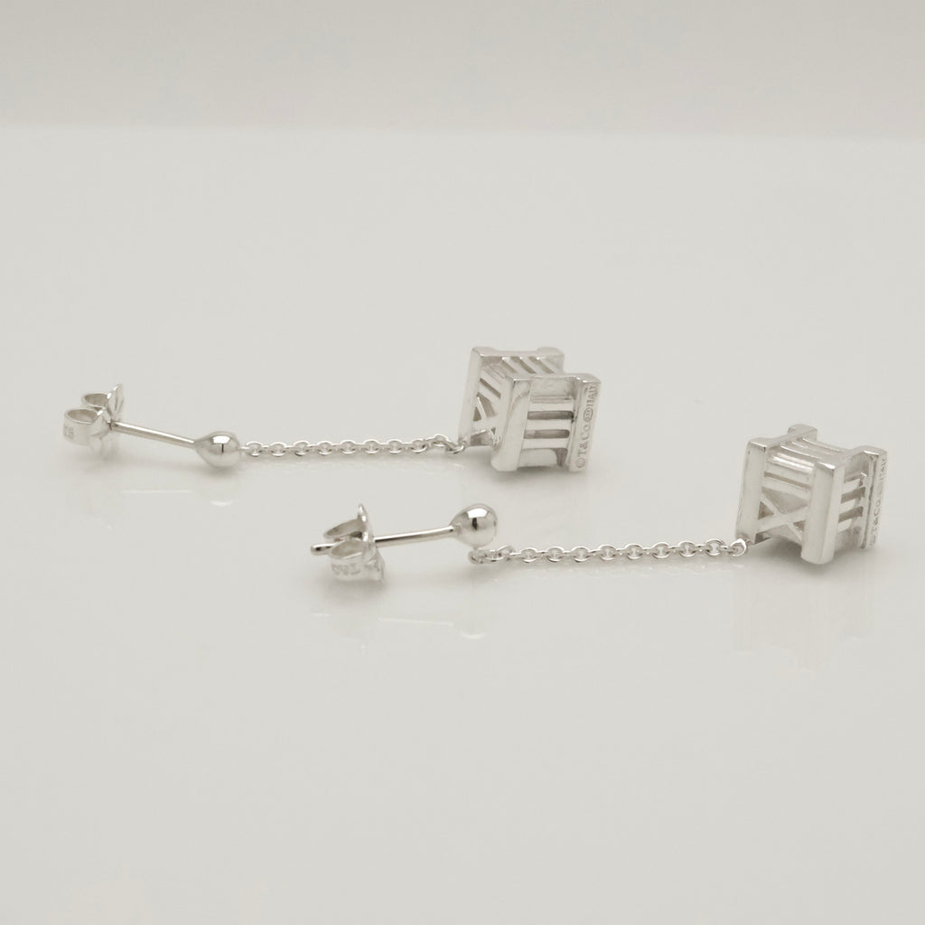Tiffany & Co. Atlas Cube Drop Dangle Stud Earrings Sterling Silver 925