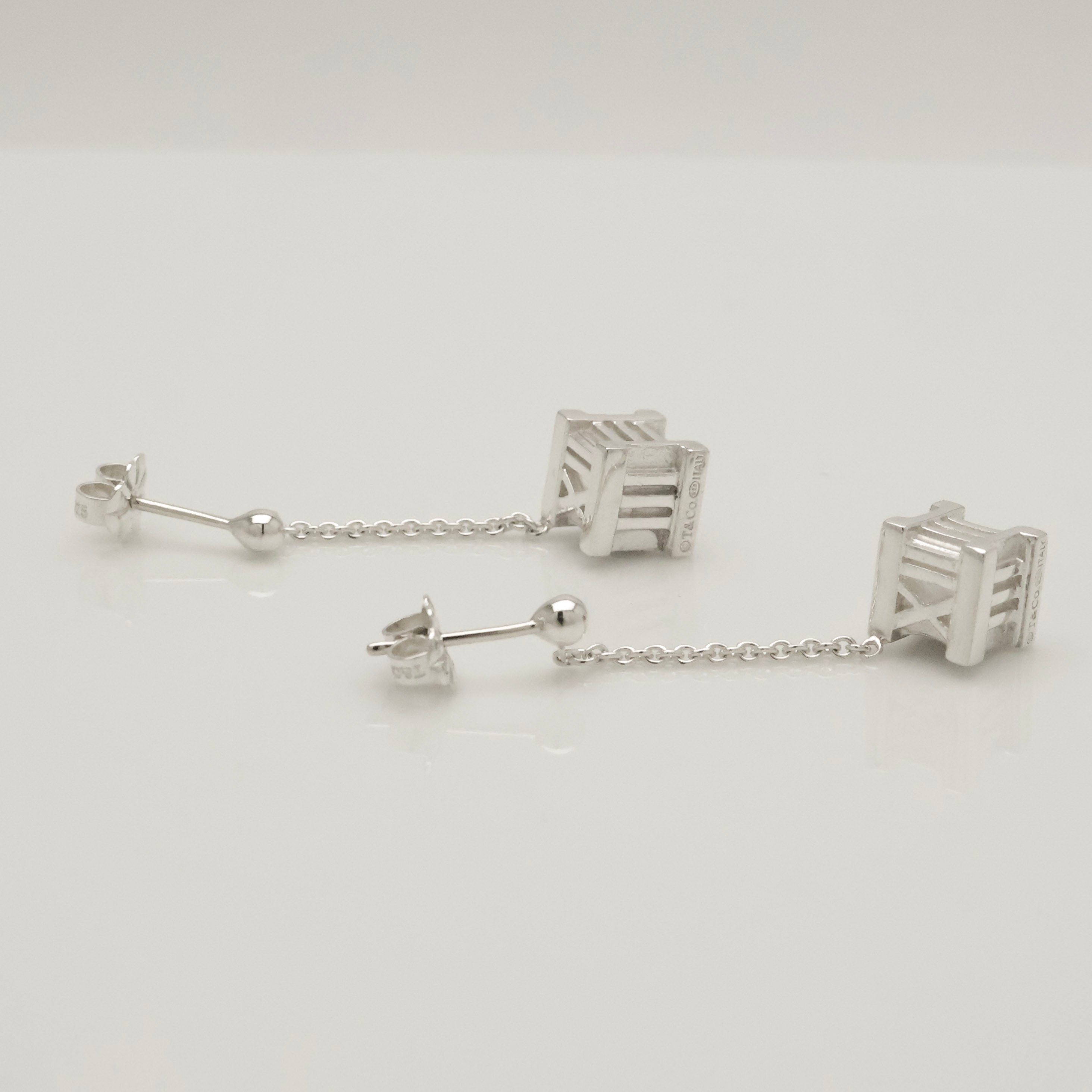 Tiffany & Co. Atlas Cube Drop Dangle Stud Earrings Sterling Silver 925