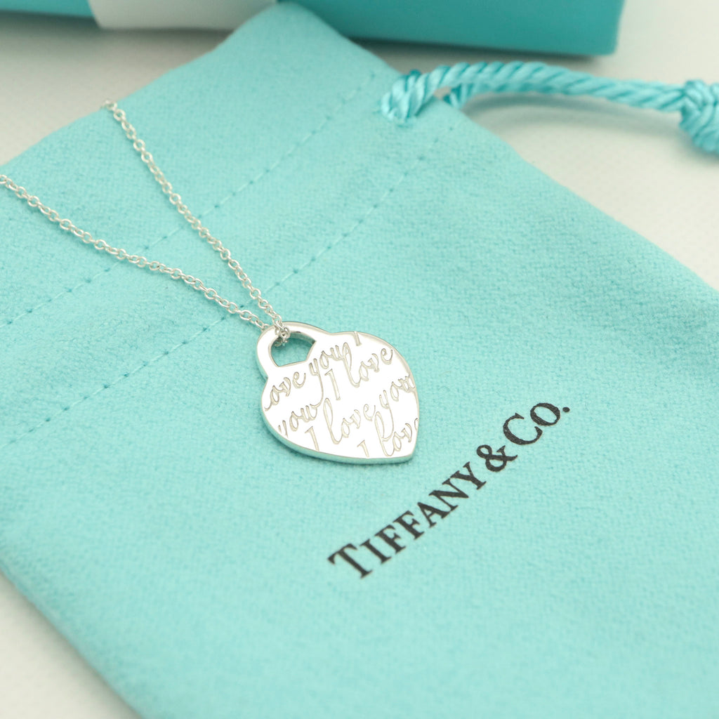 Tiffany & Co. Notes I LOVE YOU Heart Pendant Necklace Sterling Silver 925