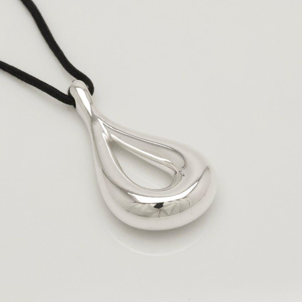 Tiffany & Co. Large Open Teardrop Silk Cord Necklace Sterling Silver 925