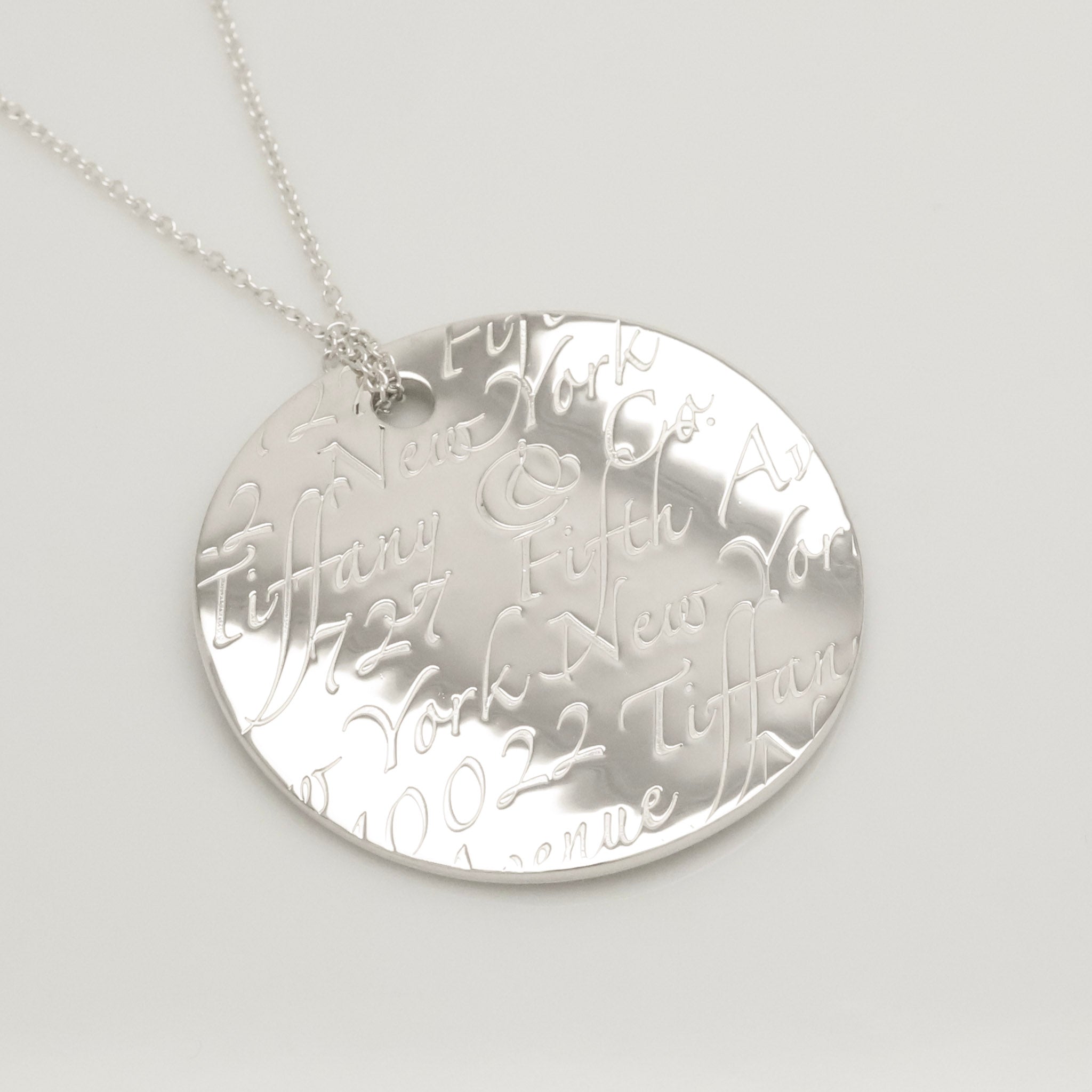 Tiffany & Co. Notes New York Large Wavy Round Circle Necklace Sterling Silver 925