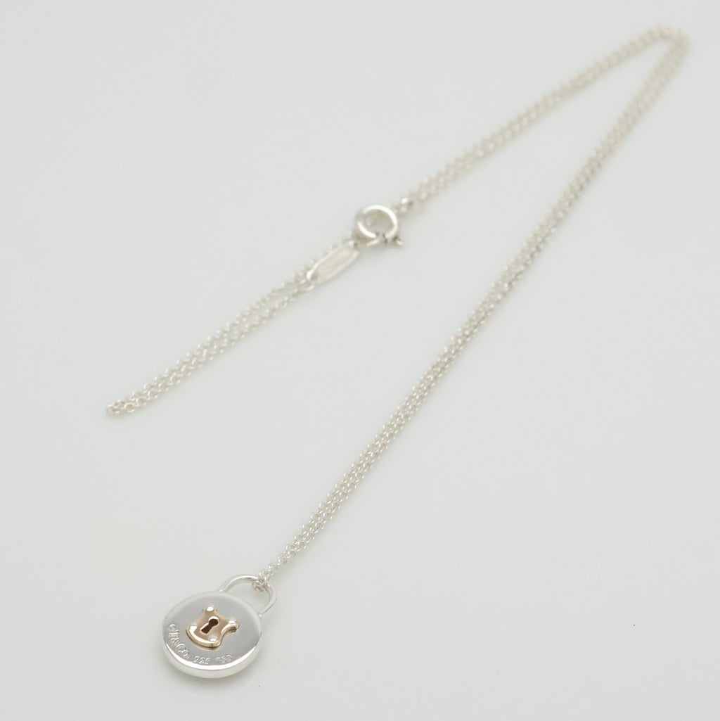 Tiffany & Co. Round Keyhole Padlock Necklace Silver Sterling 925 & 18K Gold 