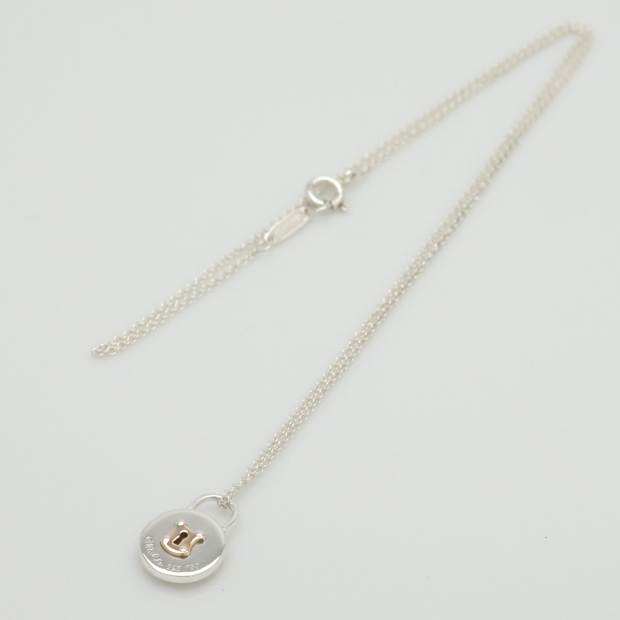 Tiffany & Co. Round Keyhole Padlock Necklace Silver Sterling 925 & 18K Gold 