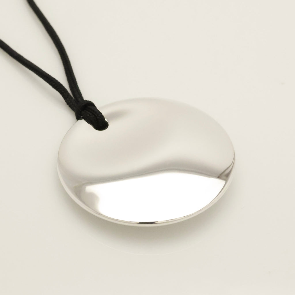 Tiffany & Co. LARGE Round Circle Disc Silk Cord Necklace Sterling Silver 925