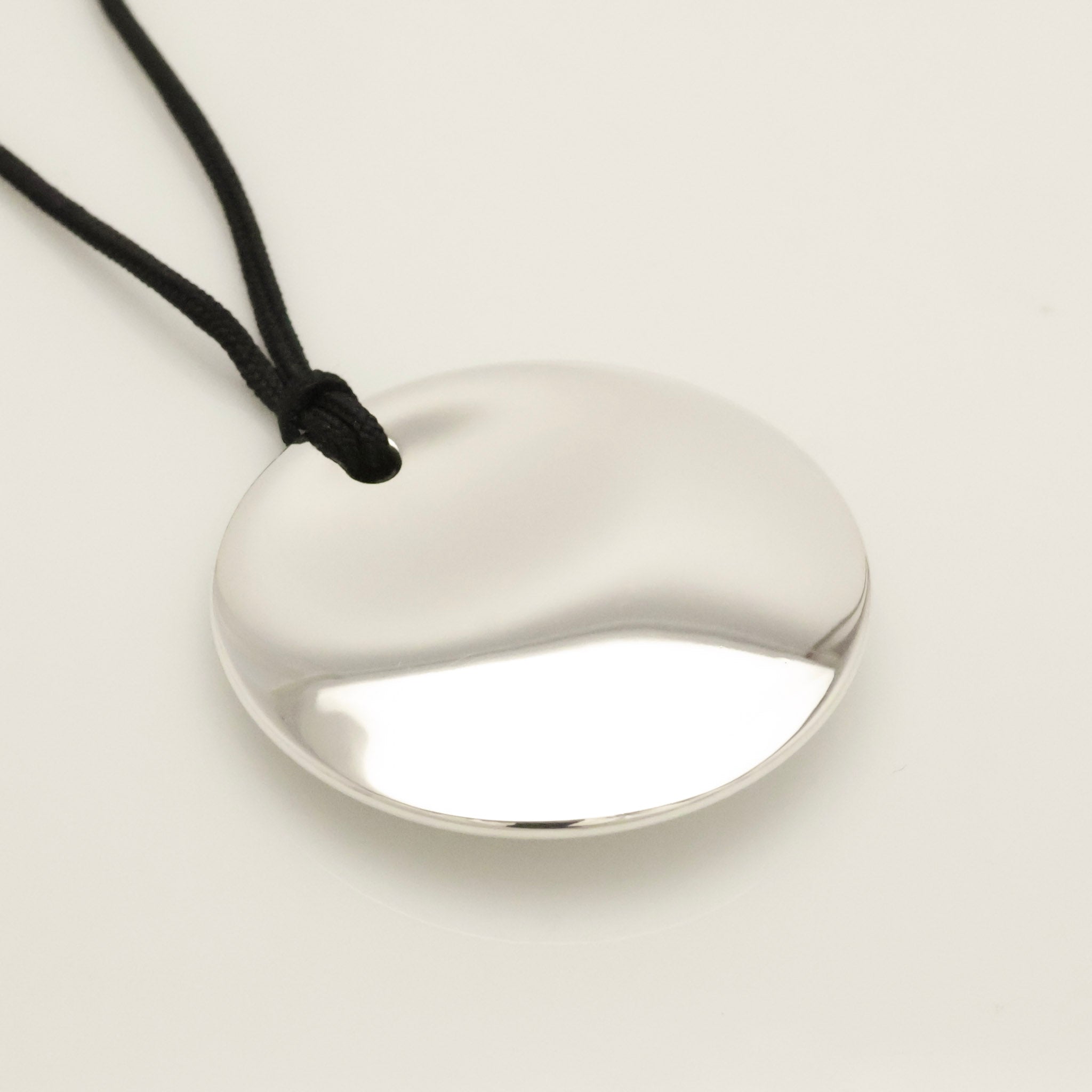 Tiffany & Co. LARGE Round Circle Disc Silk Cord Necklace Sterling Silver 925