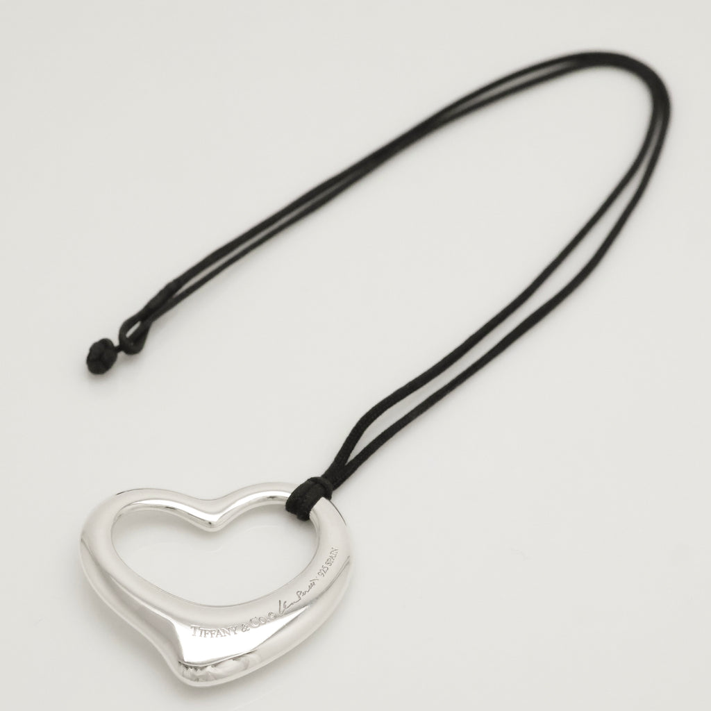 TIFFANY&Co. オープンハート 36mm シルクコード エルサペレッティ ネックレス AG925