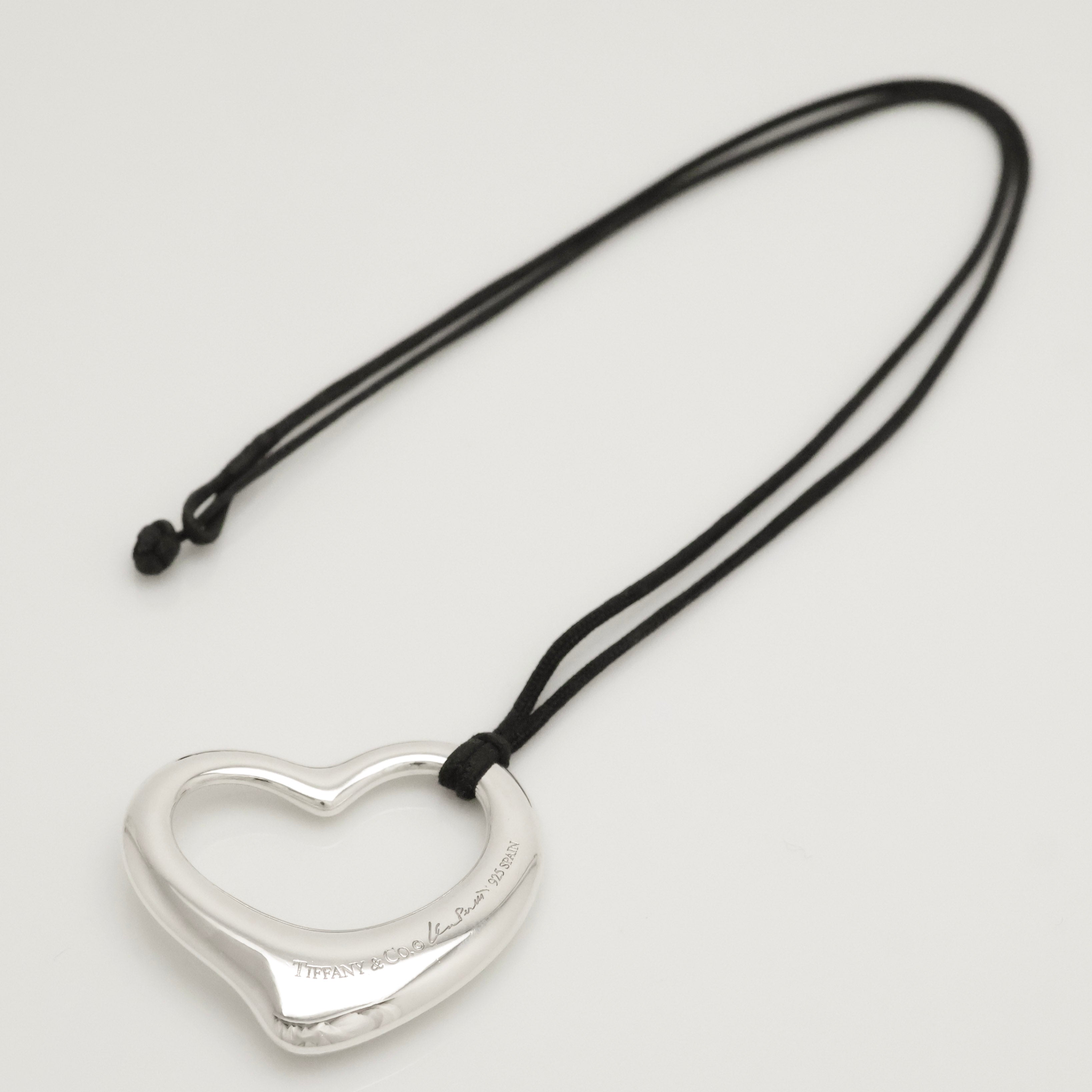 TIFFANY&Co. オープンハート 36mm シルクコード エルサペレッティ ネックレス AG925
