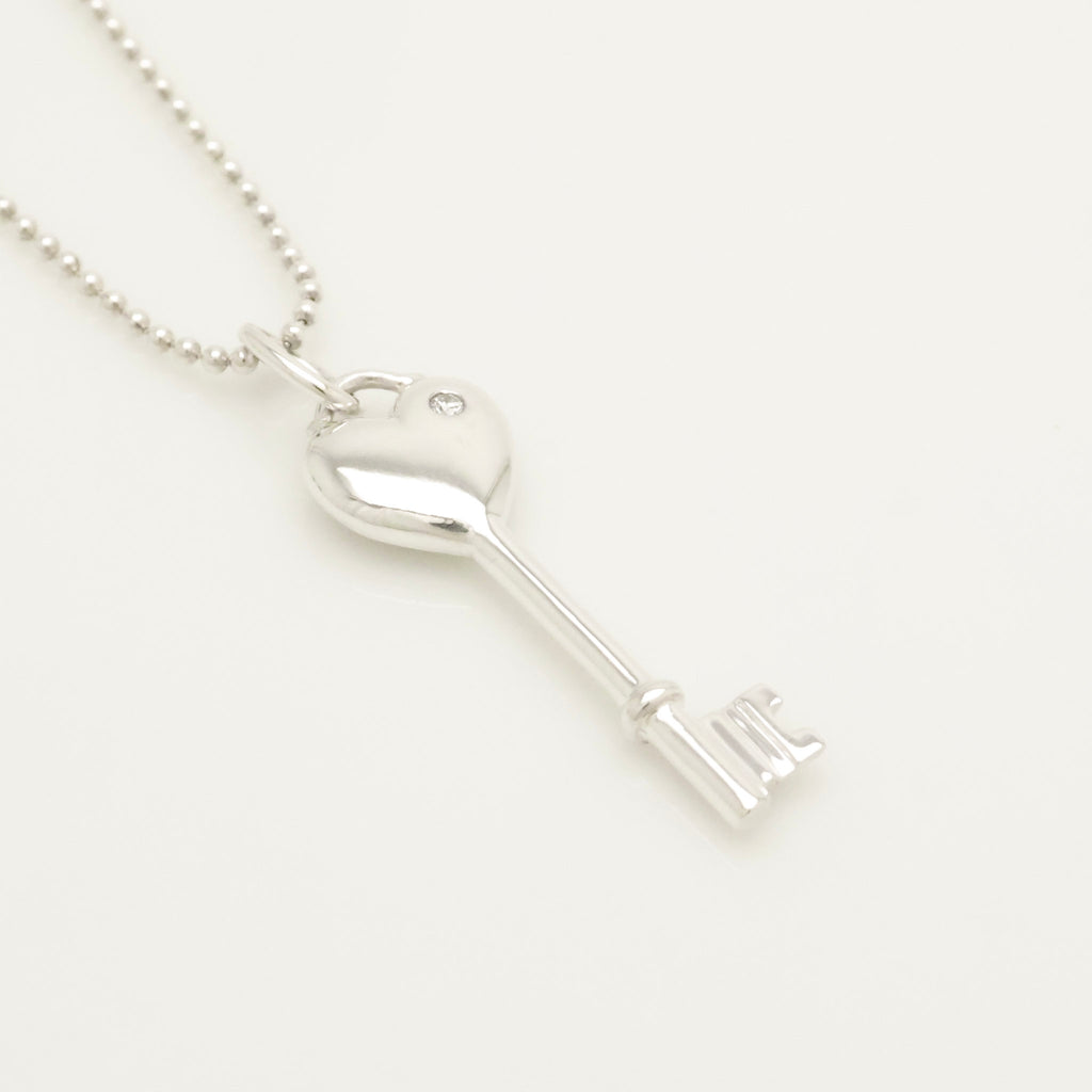 Tiffany & Co. Heart Key 1P Diamond Necklace Sterling Silver 925 