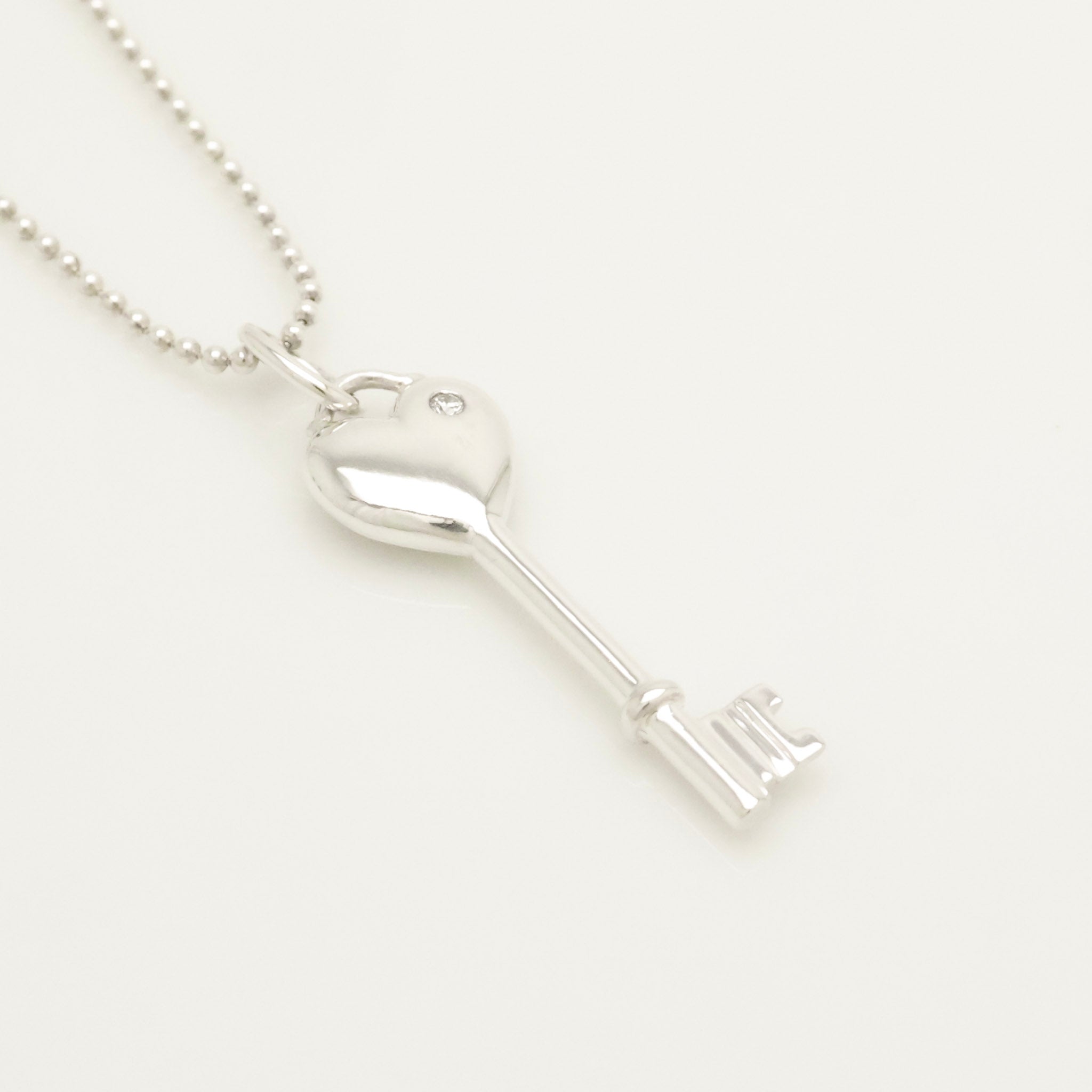 Tiffany & Co. Heart Key 1P Diamond Necklace Sterling Silver 925 