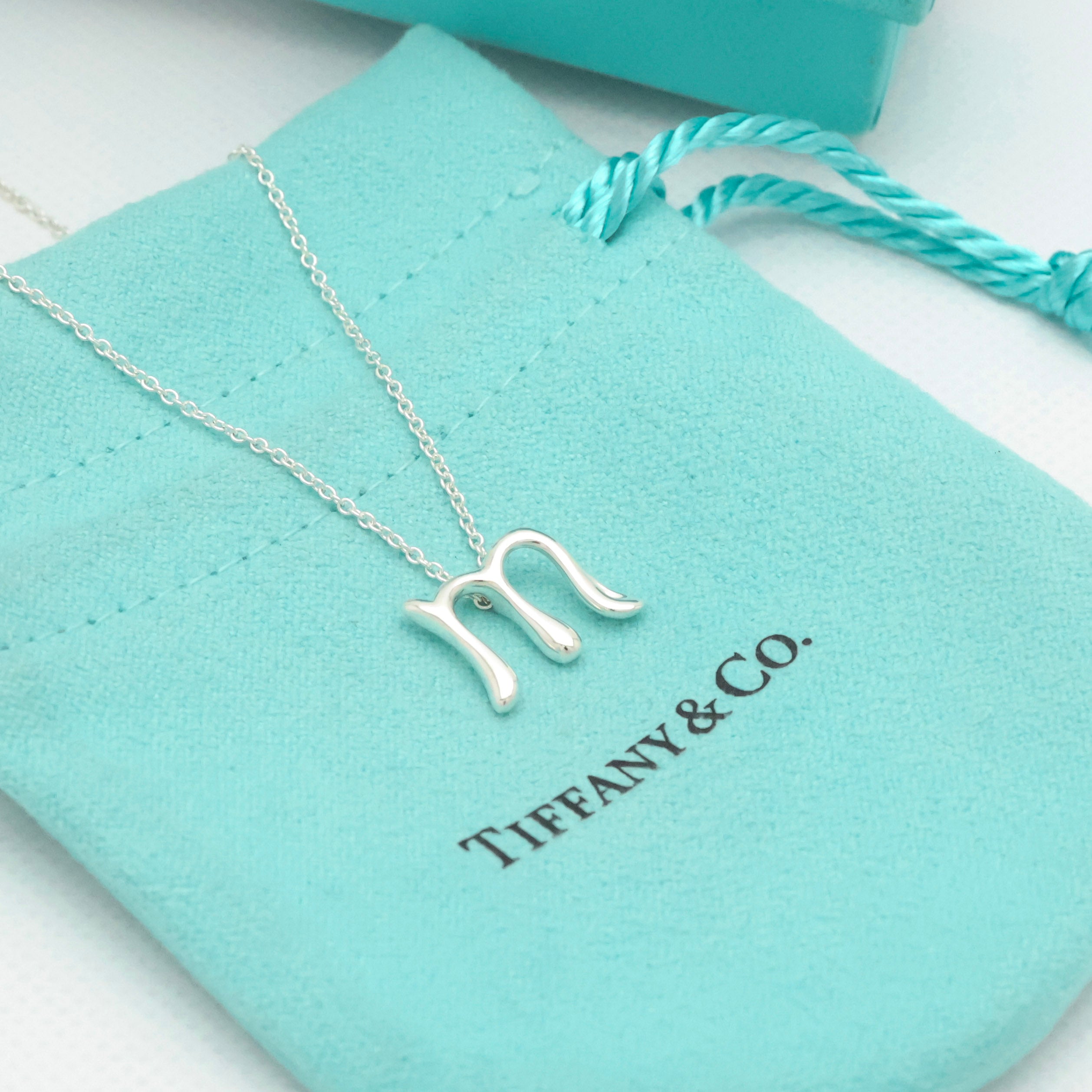 Tiffany & Co. Initial Letter "M" Necklace Pendant Sterling Silver 925