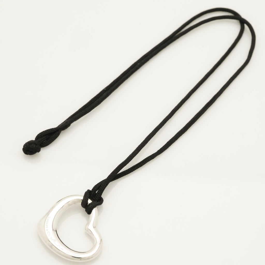  Tiffany & Co. Peretti Open Heart 1P Diamond Silk Cord Necklace Sterling Silver AG925 