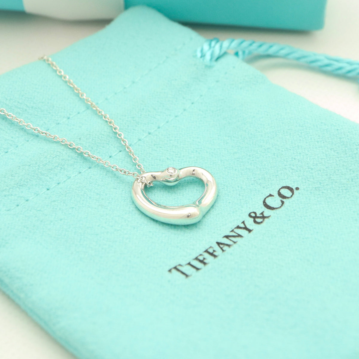 TIFFANY&Co. オープンハート 16mm 2P ダイヤモンド エルサペレッティ ネックレス AG925