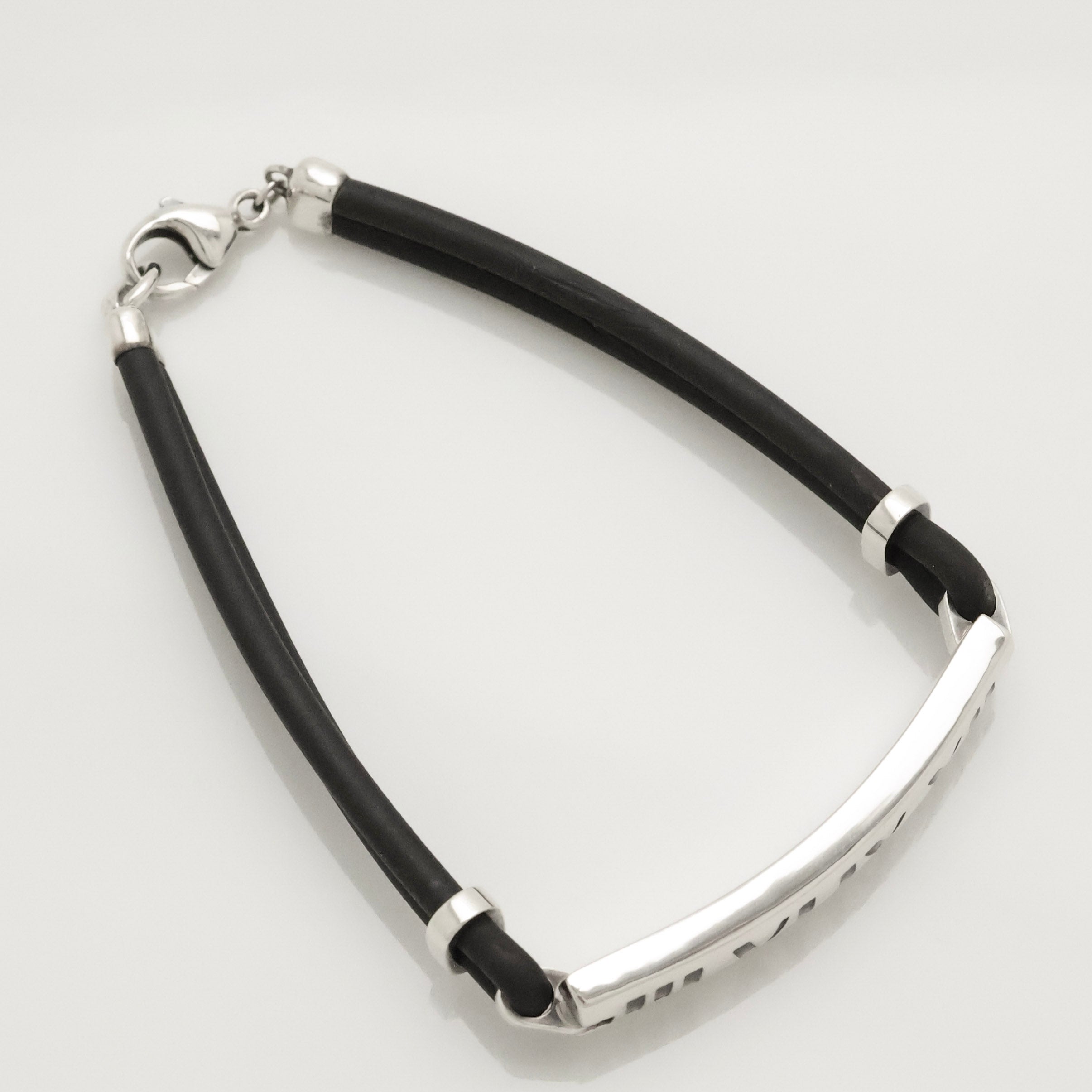 Tiffany & Co. Atlas Bar Rubber Cord Surfer Bracelet Sterling Silver 925