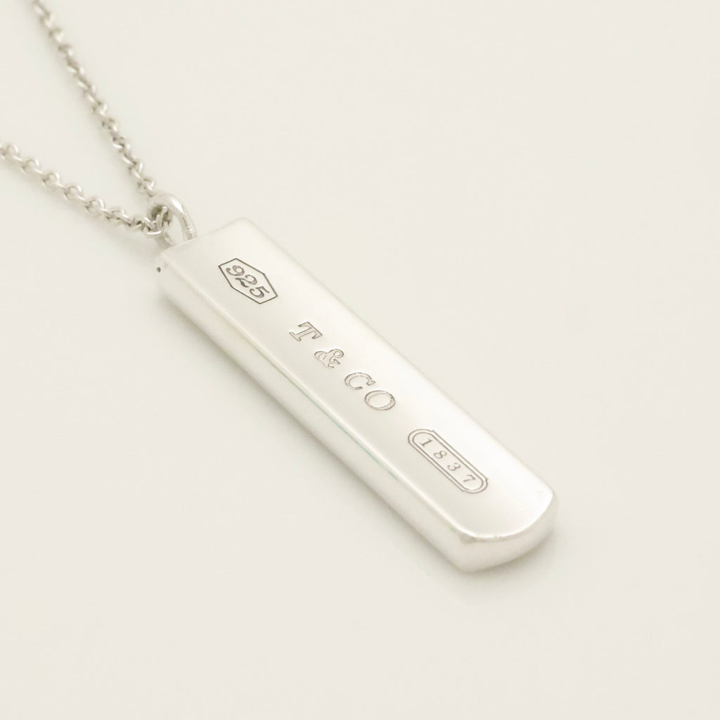 TIFFANY & Co. 1837 Bar Plate Pendant Necklace Chain Sterling Silver 925