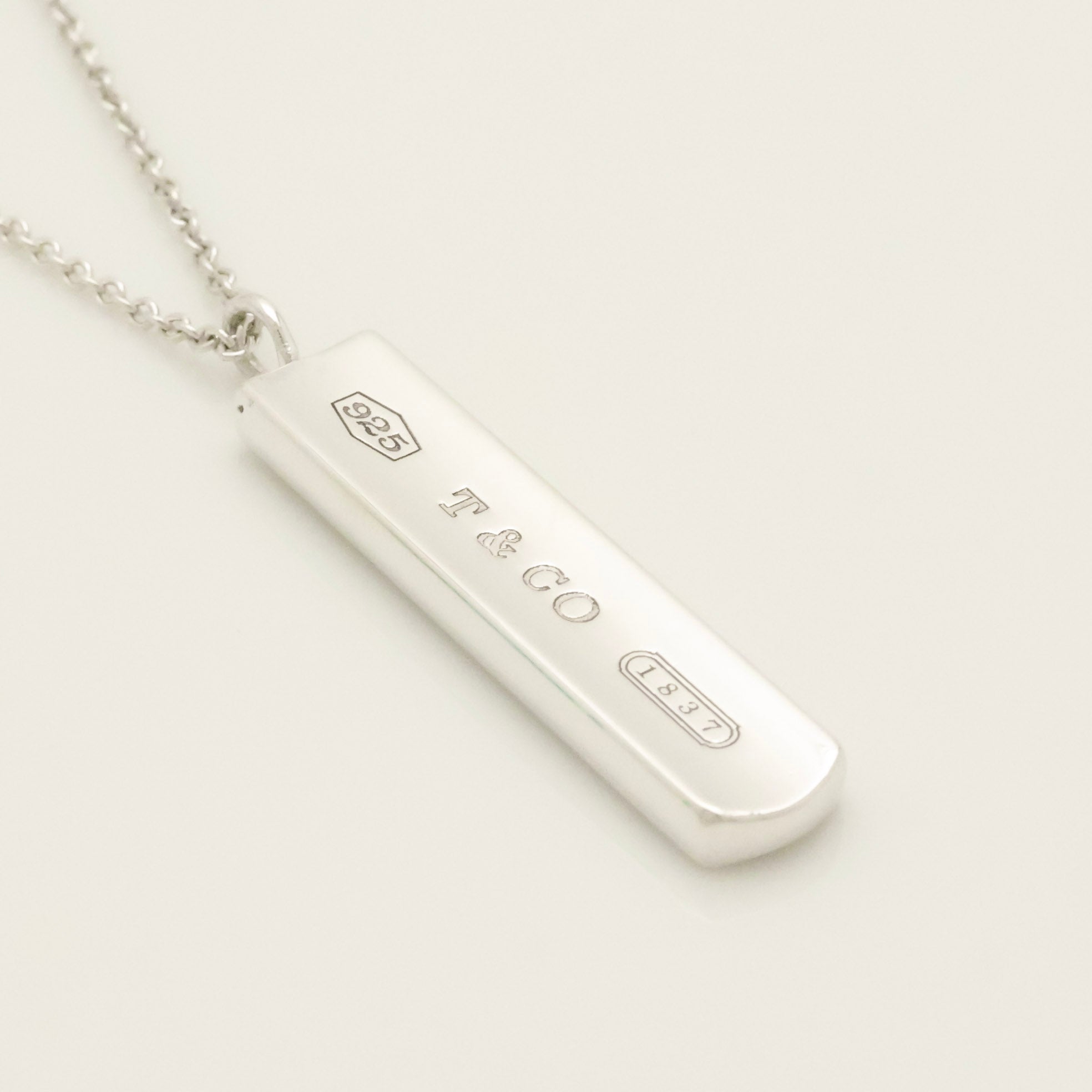 TIFFANY & Co. 1837 Bar Plate Pendant Necklace Chain Sterling Silver 925