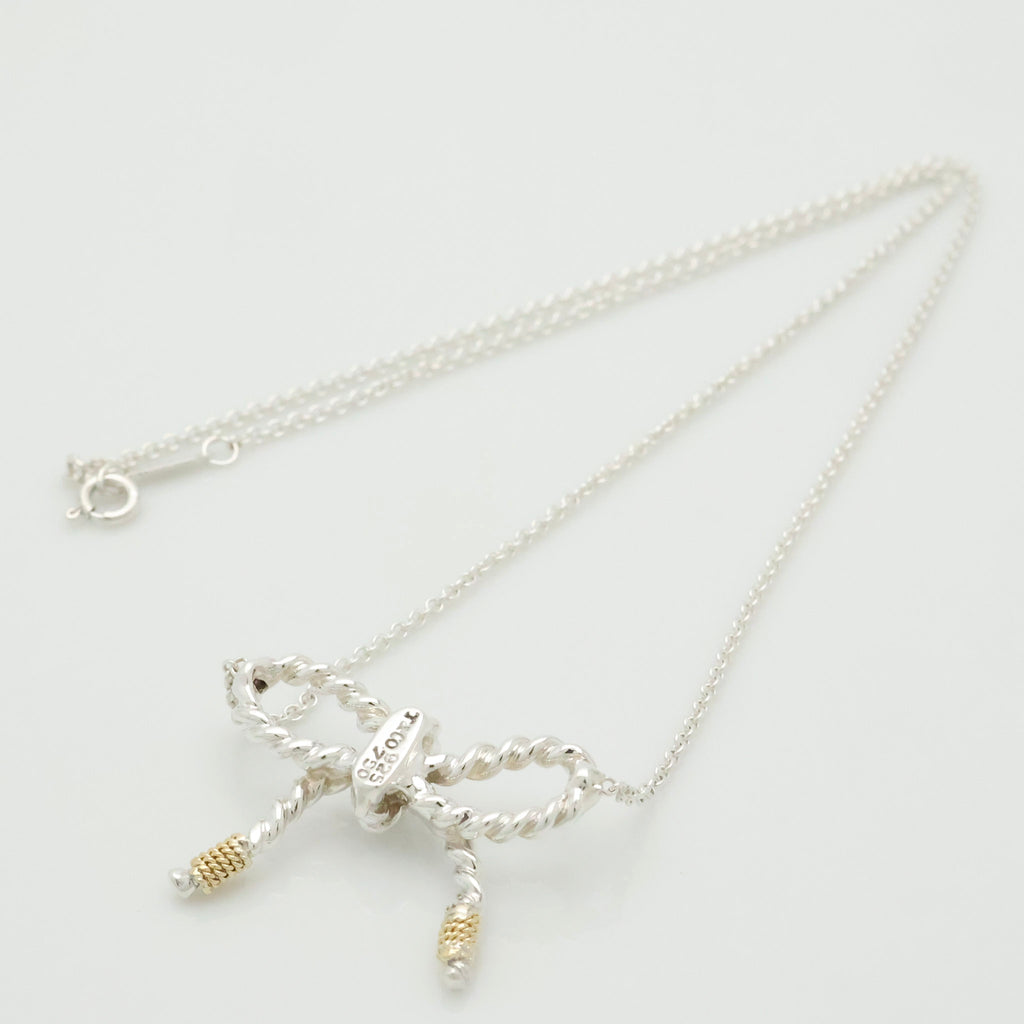 Tiffany & Co. Twist Ribbon Bow Necklace Silver Sterling 925 & 18K Gold 