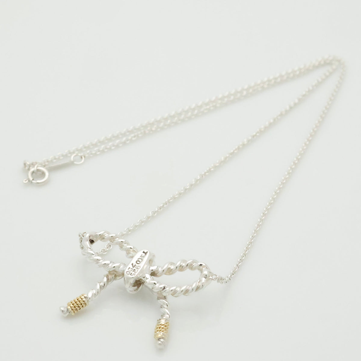 Tiffany & Co. Twist Ribbon Bow Necklace Silver Sterling 925 & 18K Gold 