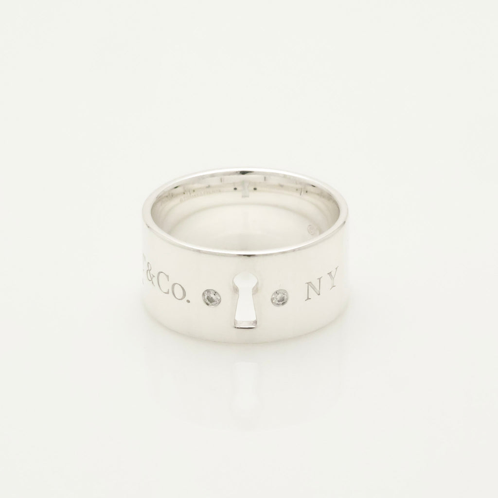 Tiffany & Co. 2P Diamond Keyhole Lock Ring Sterling Silver 925