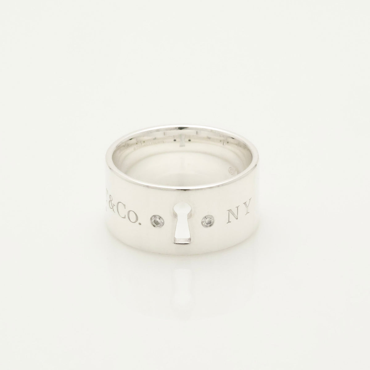 Tiffany & Co. 2P Diamond Keyhole Lock Ring Sterling Silver 925