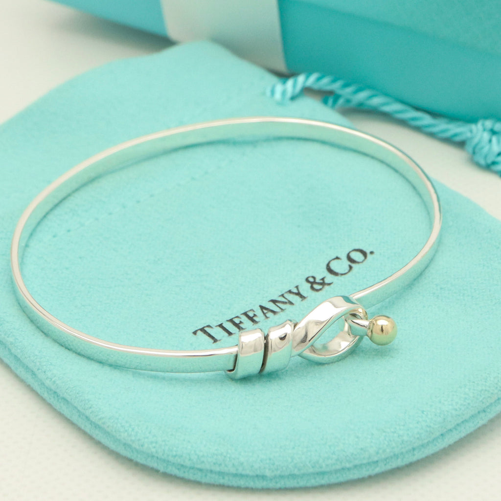 Tiffany & Co. Hook & Eye Bangle Sterling Silver 925 Gold 18k