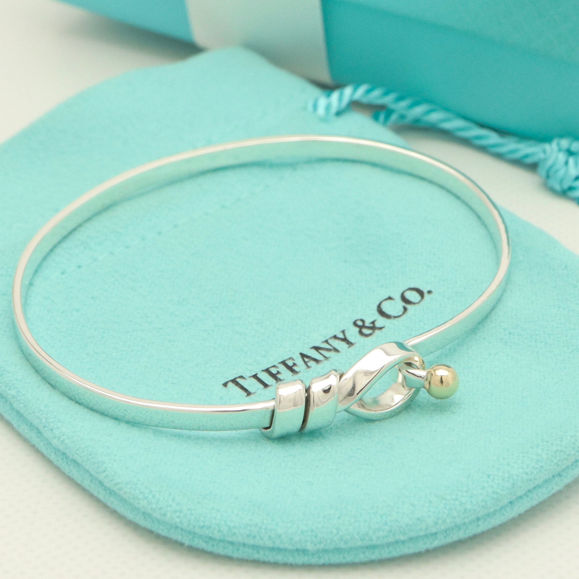 Tiffany & Co. Hook & Eye Bangle Sterling Silver 925 Gold 18k