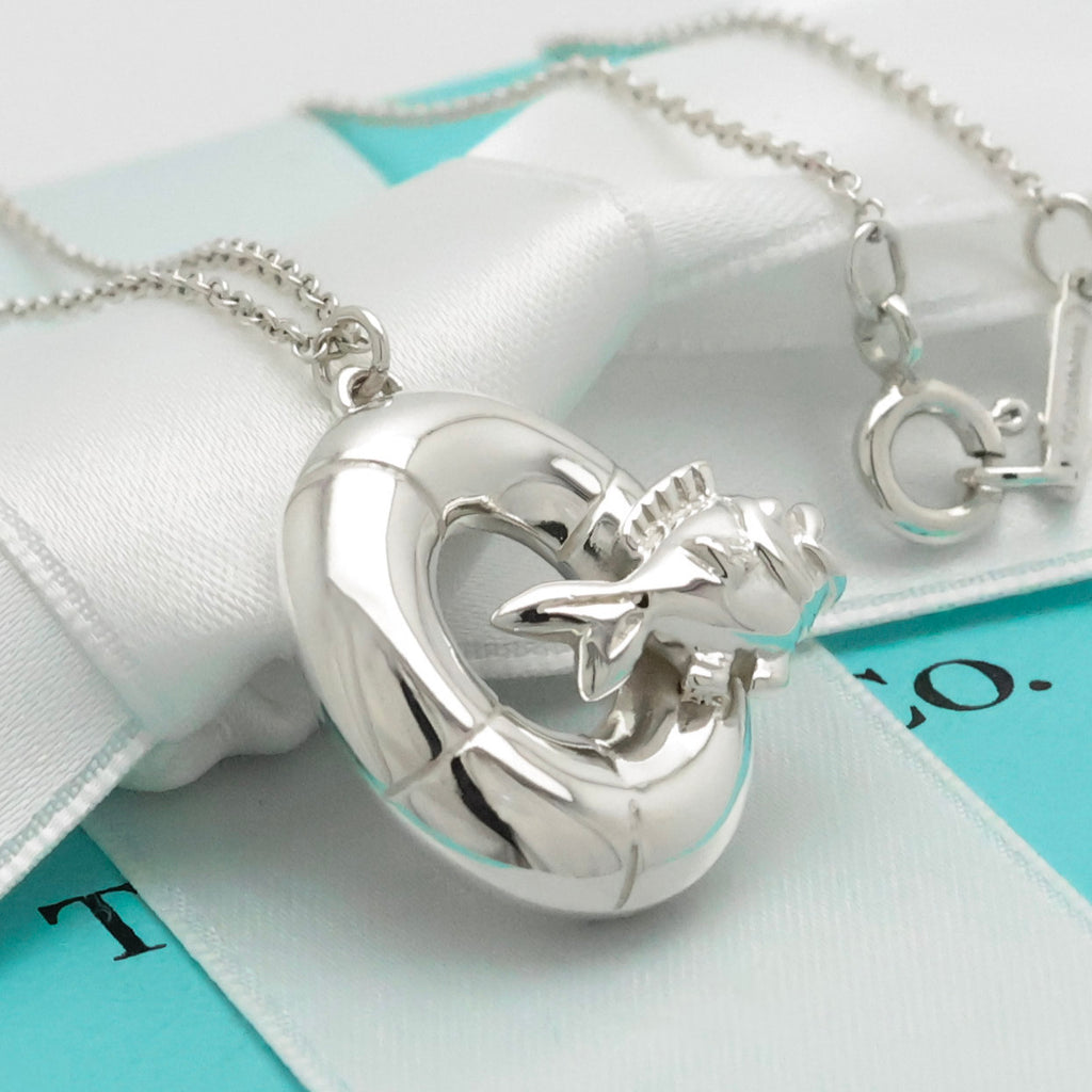 Tiffany & Co. Lifesaver Float Fish Silver Necklace Sterling Silver 925