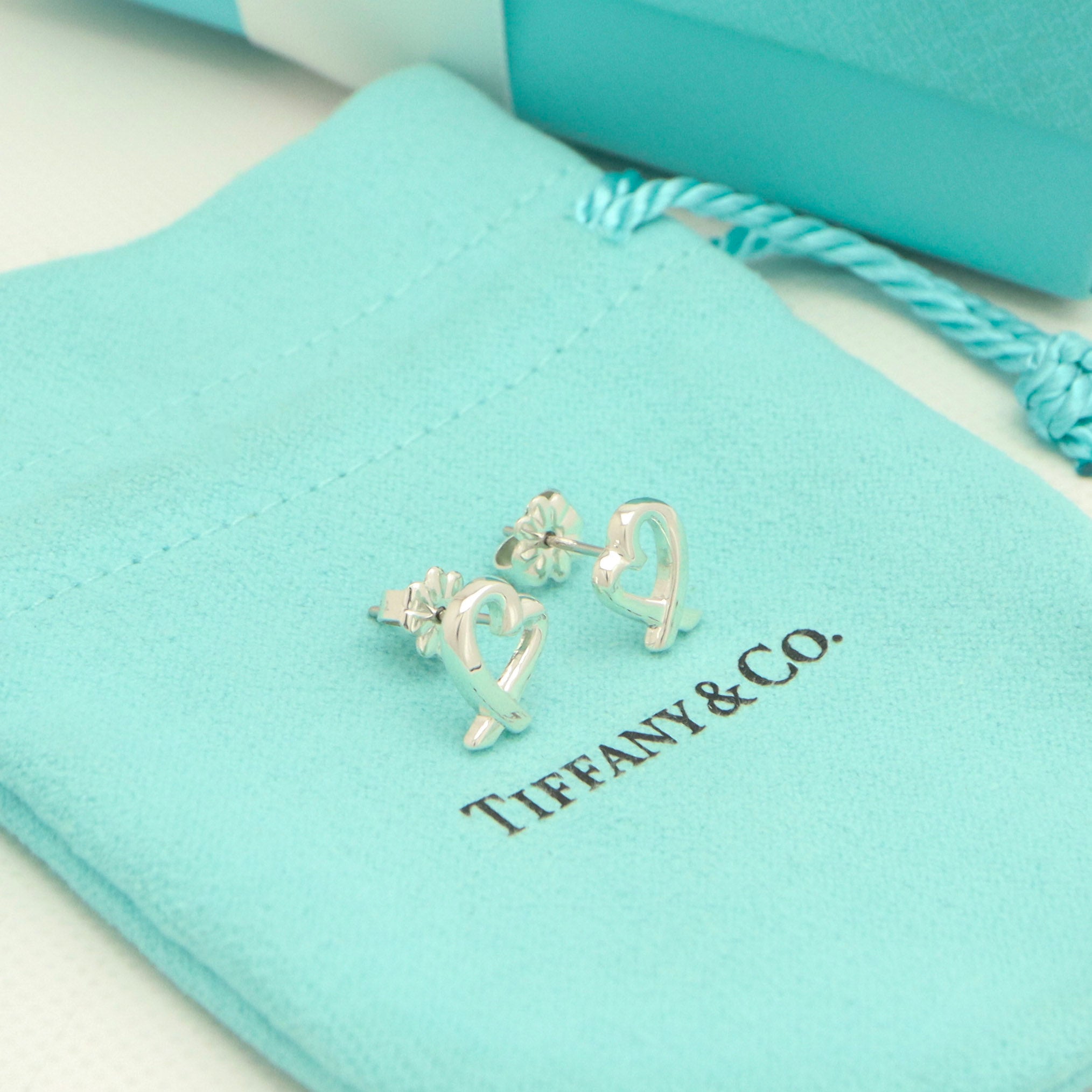 Tiffany & Co. Picasso Loving Heart Stud Earrings Sterling Silver 925 