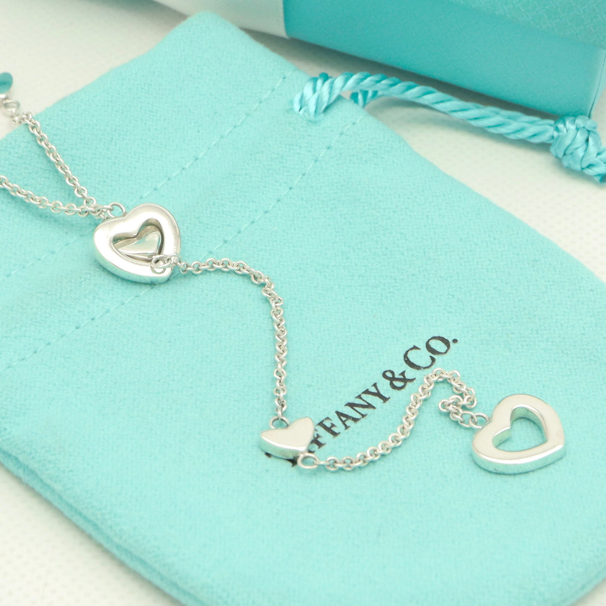 Tiffany & Co. Heart Link Lariat Necklace Pendant Sterling Silver 925