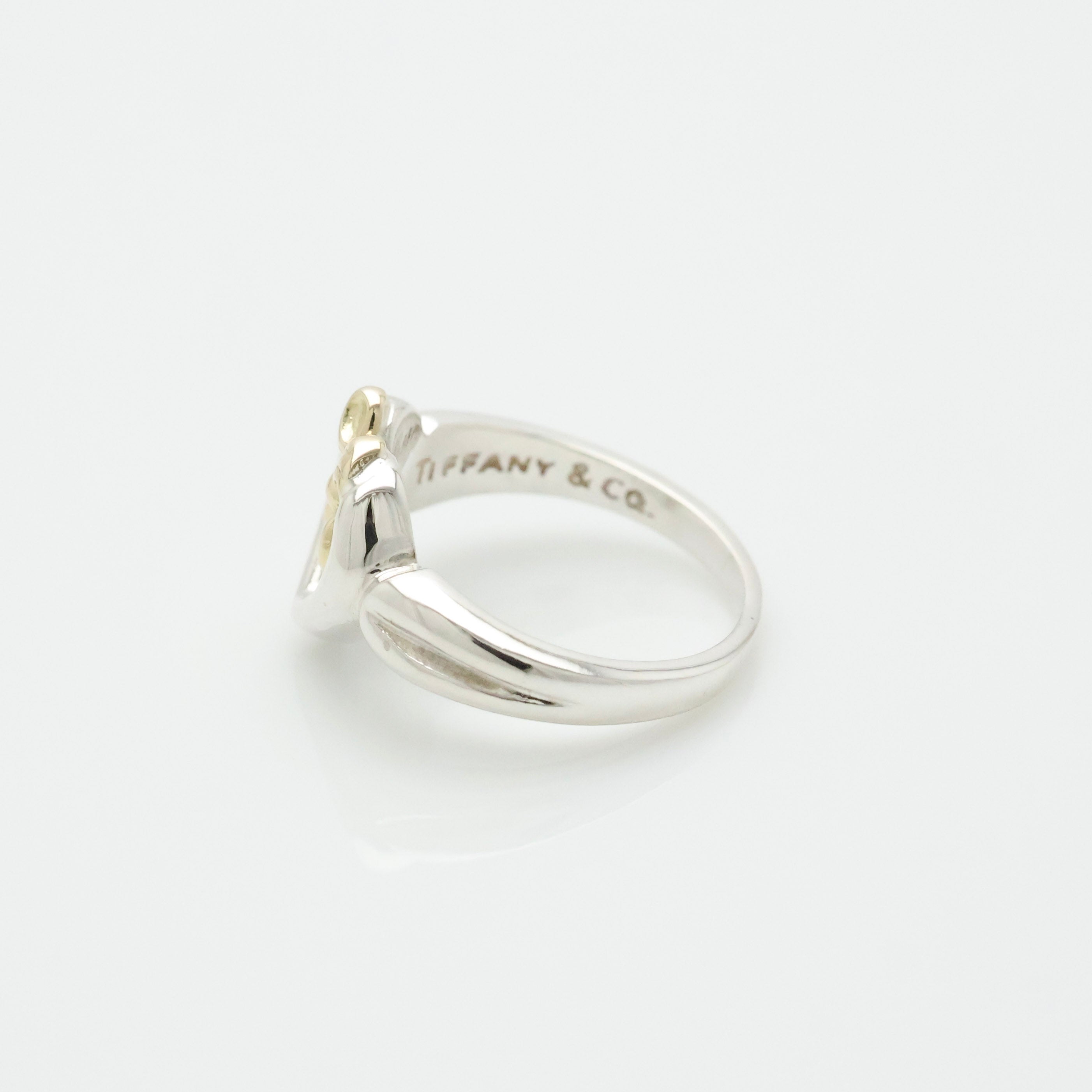 TIFFANY&Co. ハート リボン コンビ イエローゴールド リング 8.5 号 AG925 AU750