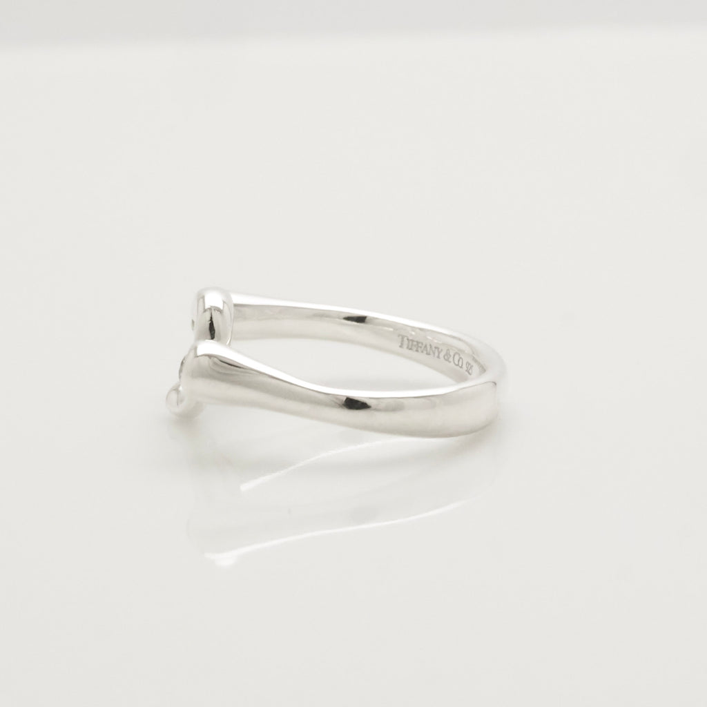 Tiffany & Co. 2P Diamond Open Heart Ring Size 4.5 Sterling Silver 925