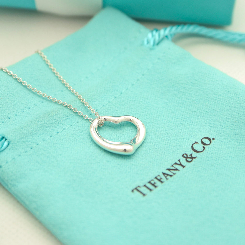 Tiffany & Co. Open Heart 16mm Pendant Necklace  Sterling Silver 925