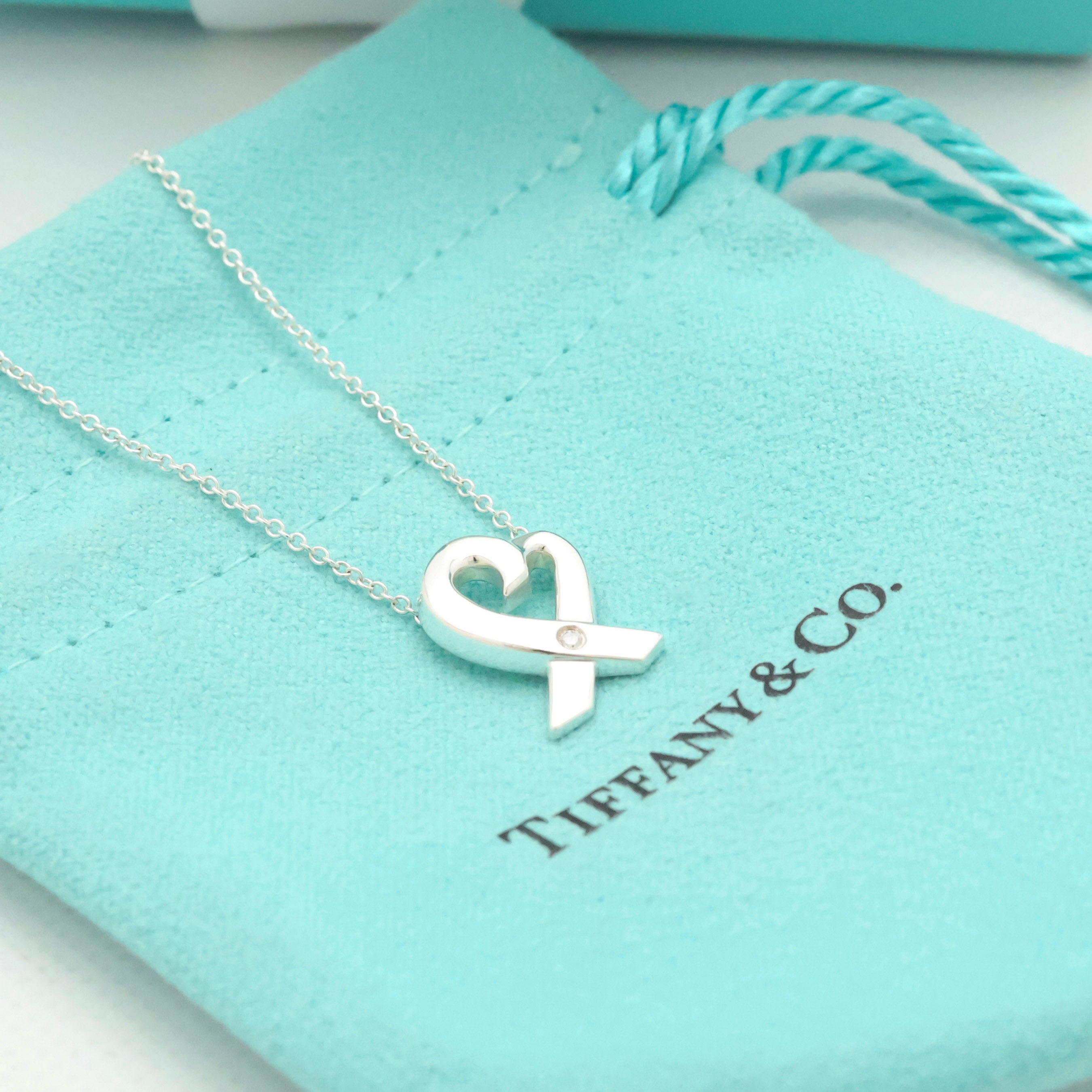 Tiffany & Co. Loving Heart Diamond Pendant Necklace Sterling Silver 925