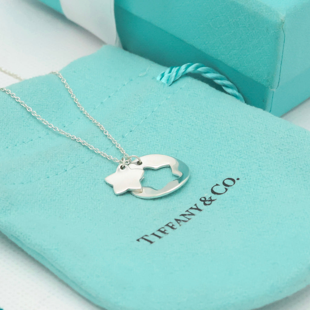 Tiffany & Co. Stencil Star Cutout Circle Necklace Sterling Silver 925 