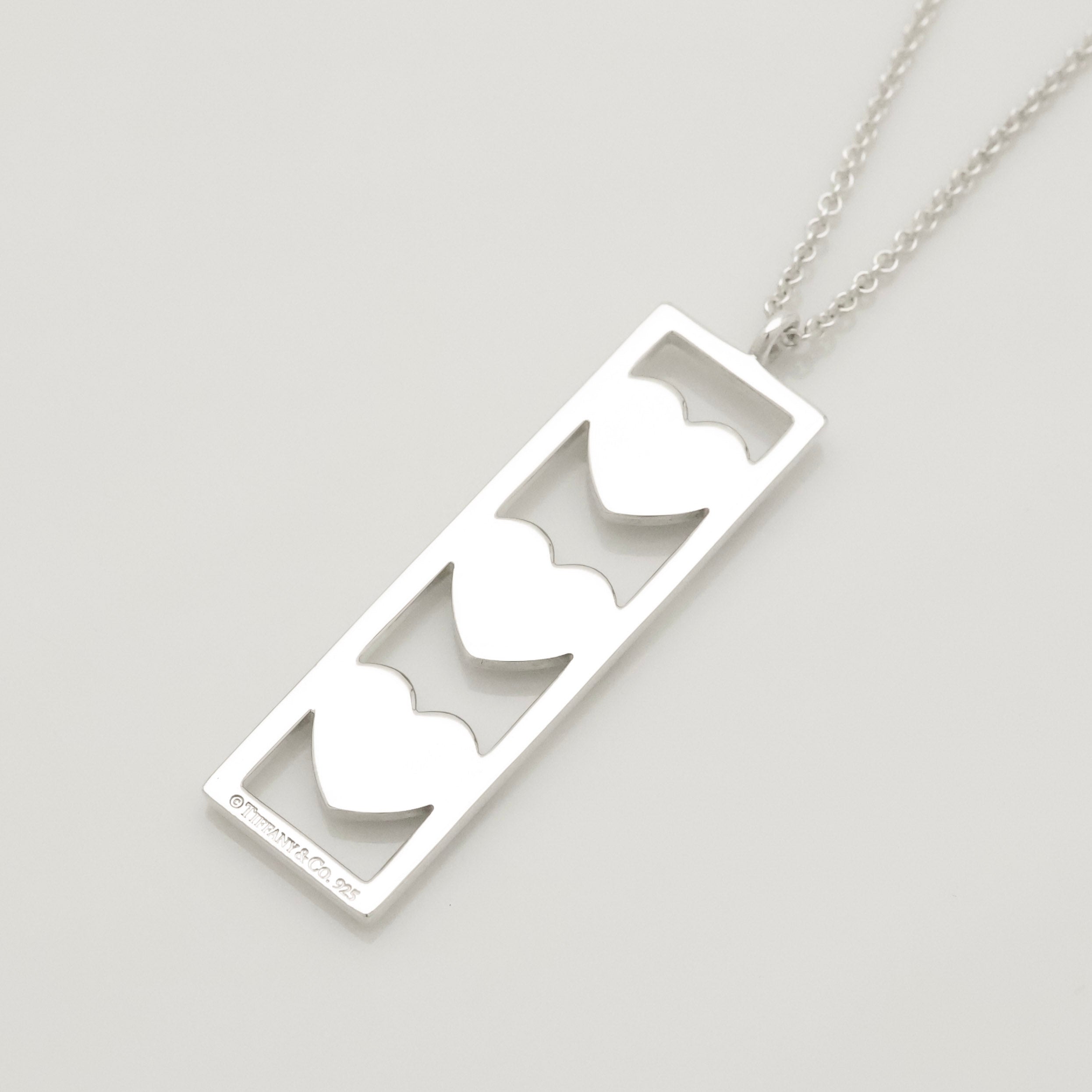 Tiffany & Co Triple Heart Plate Pendant Necklace Sterling Silver 925