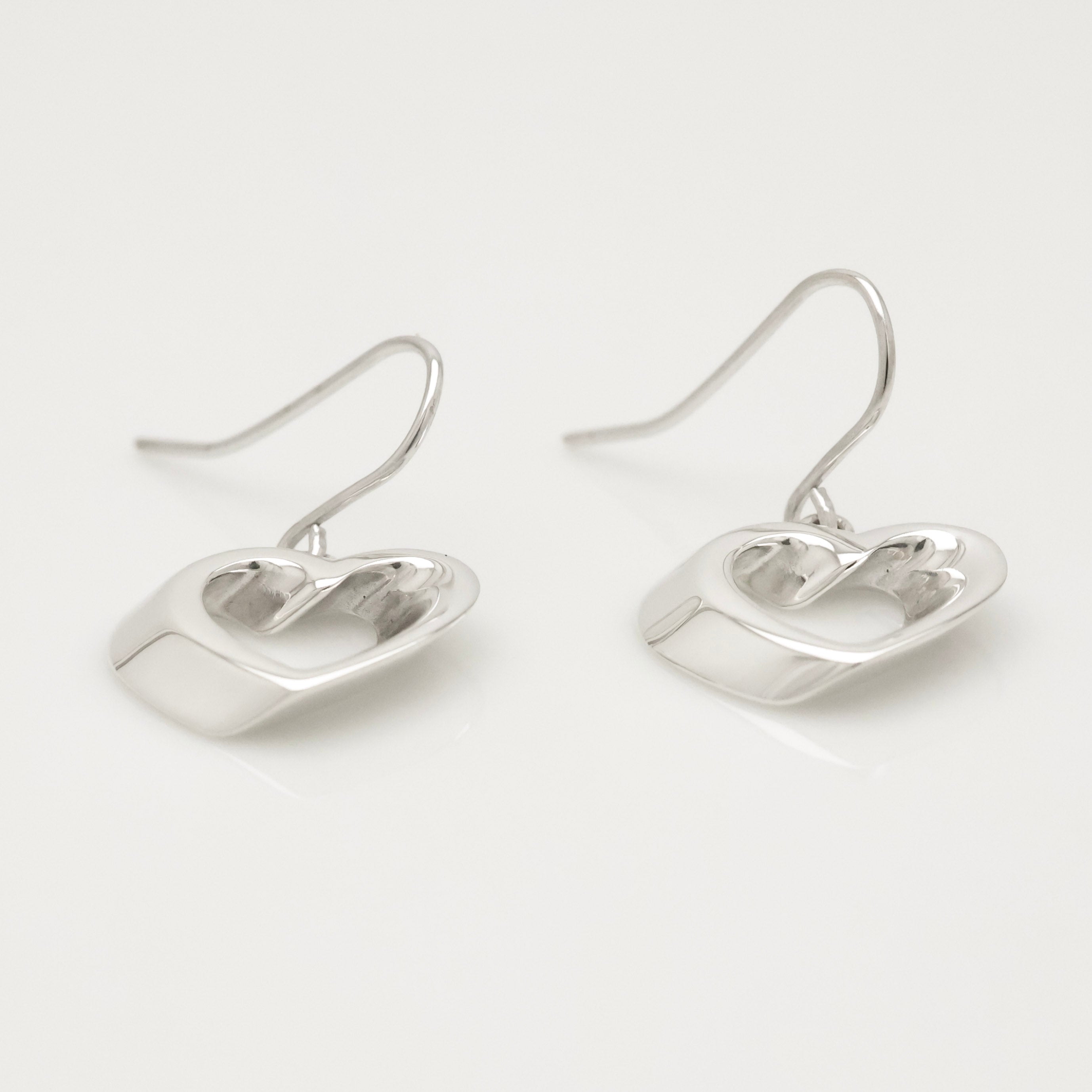 Authentic Tiffany & Co. 3D Geometric Heart Hook Earrings Sterling Silver 925