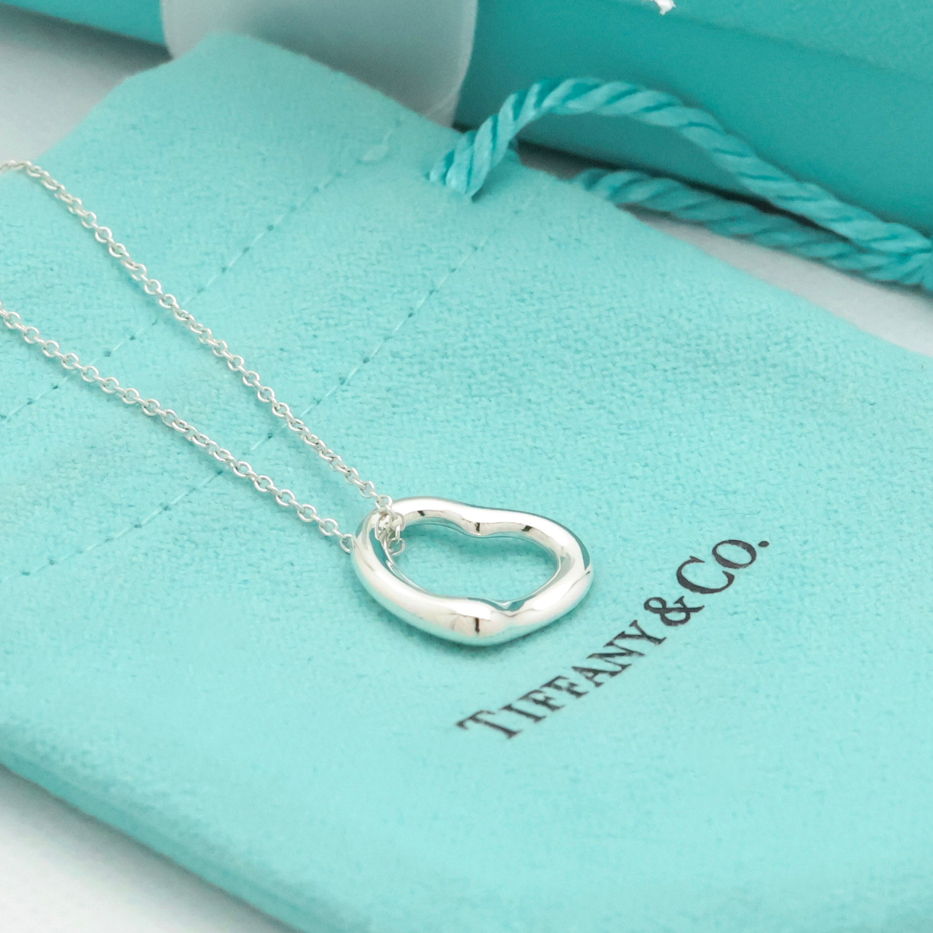 Tiffany & Co. Open Heart Pendant Necklace Sterling Silver 925