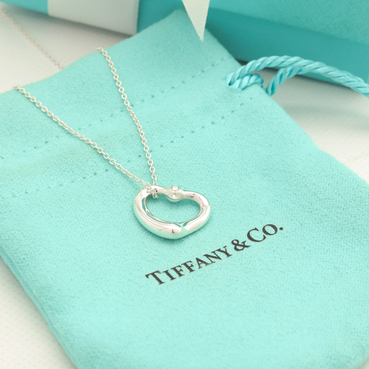 TIFFANY&Co. オープンハート 16mm 2P ダイヤモンド エルサペレッティ ネックレス AG925