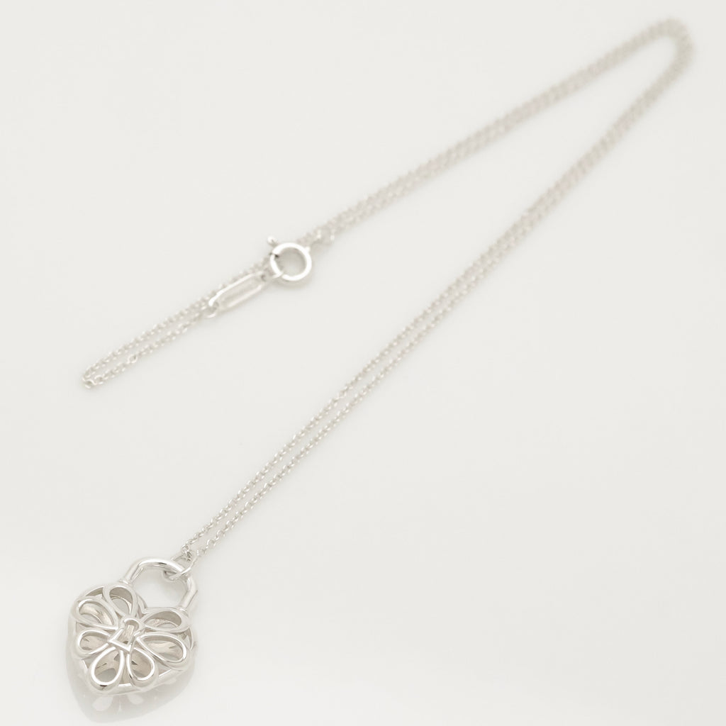 Tiffany & Co. Filigree Heart Lock Padlock Necklace Sterling Silver 925