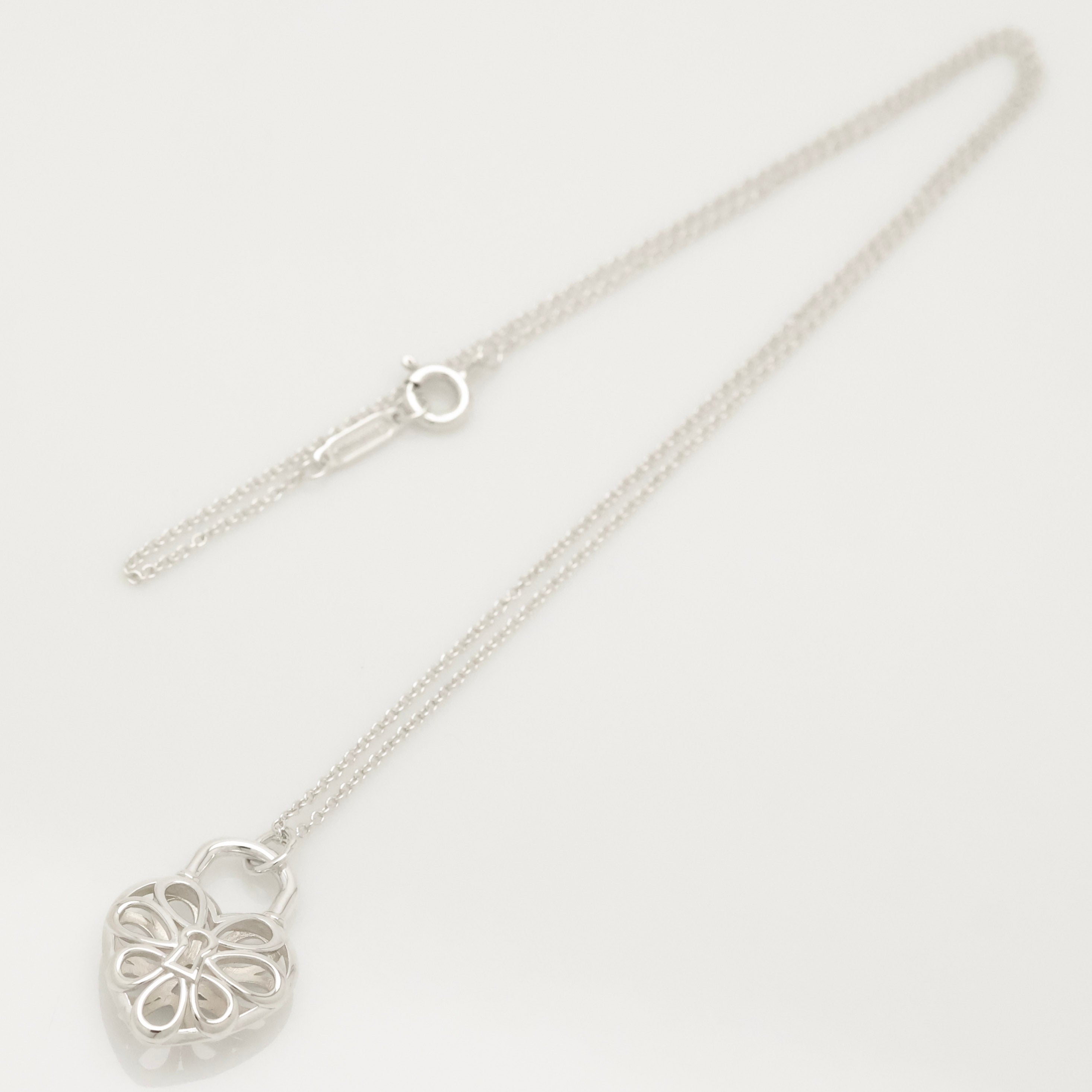 Tiffany & Co. Filigree Heart Lock Padlock Necklace Sterling Silver 925