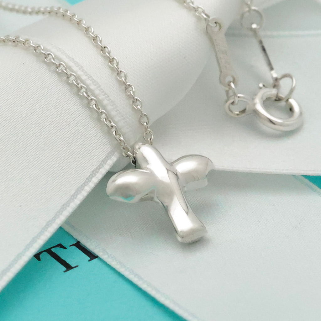  Tiffany & Co Peretti Dove Bird Cross Necklace Sterling Silver 925 