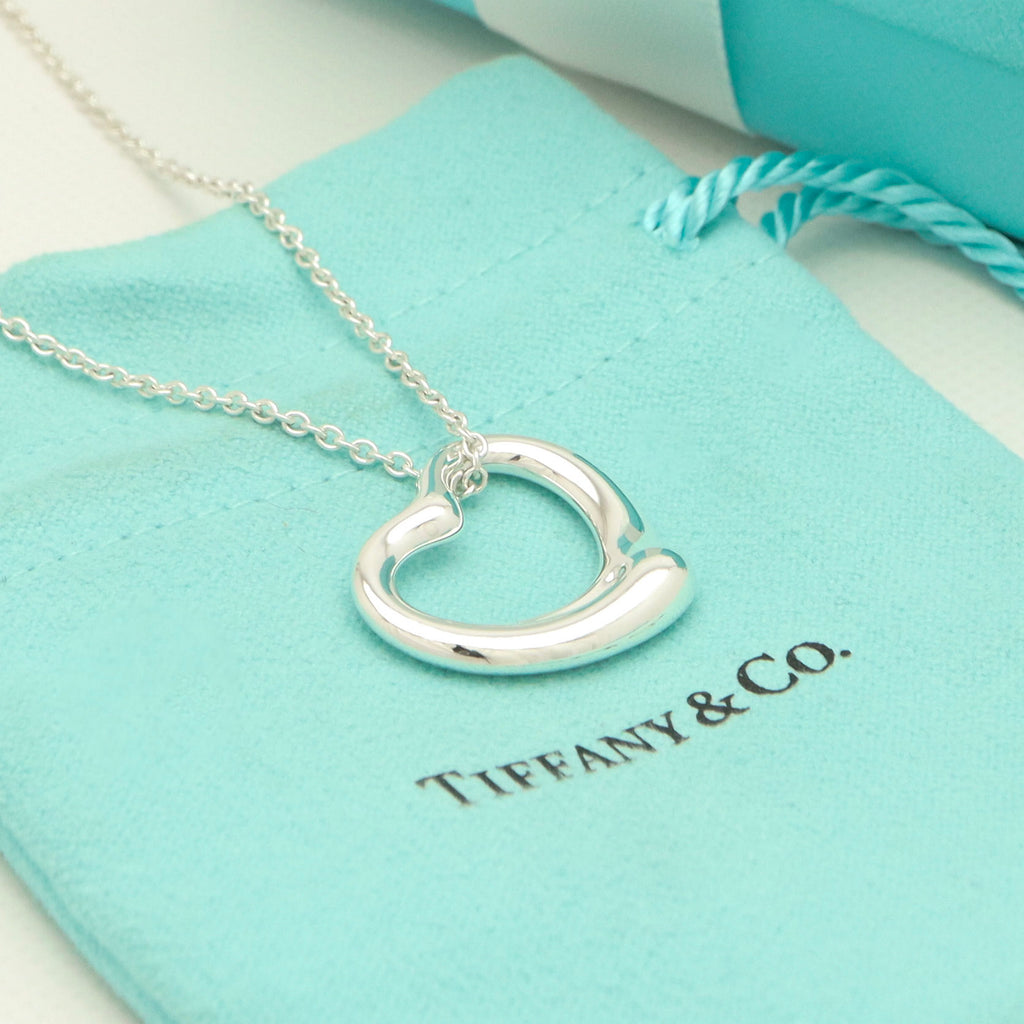 Tiffany & Co. Open Heart Pendant Necklace Sterling Silver 925