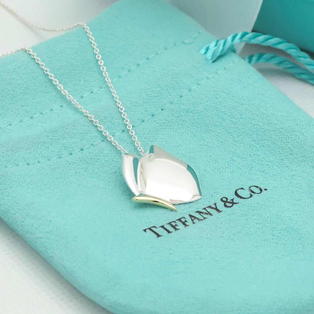 TIFFANY&Co. 蝶 バタフライ コンビ ネックレス AG925 AU750