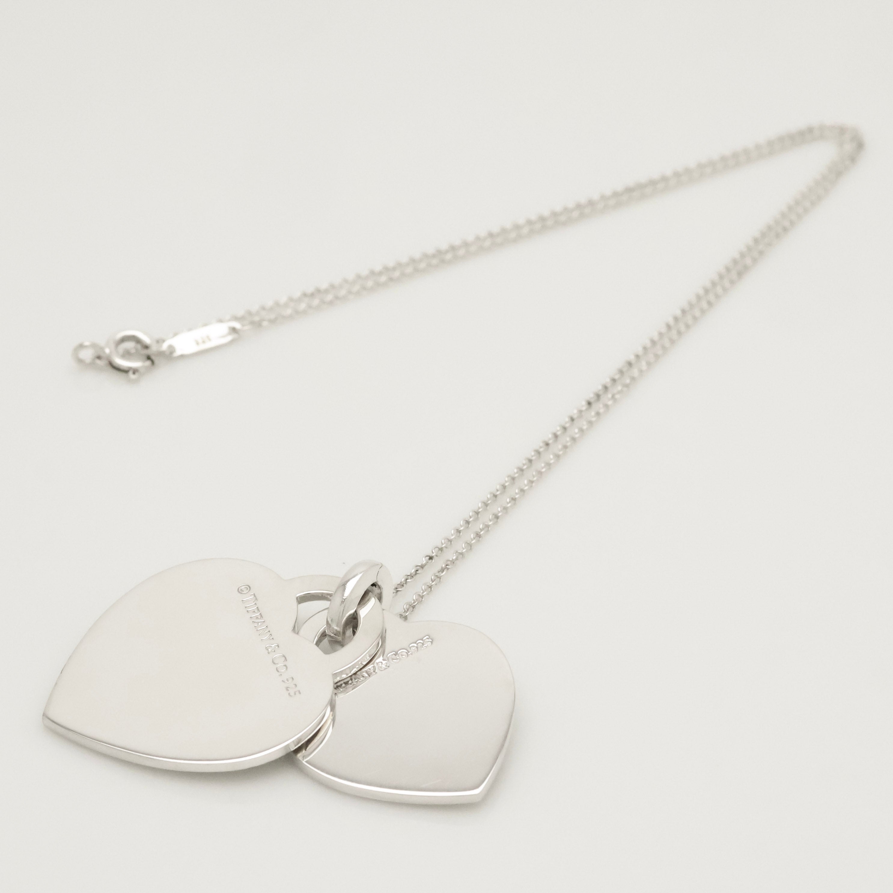 Tiffany & Co. Notes I LOVE YOU Double Heart Tag Necklace Sterling Silver 925